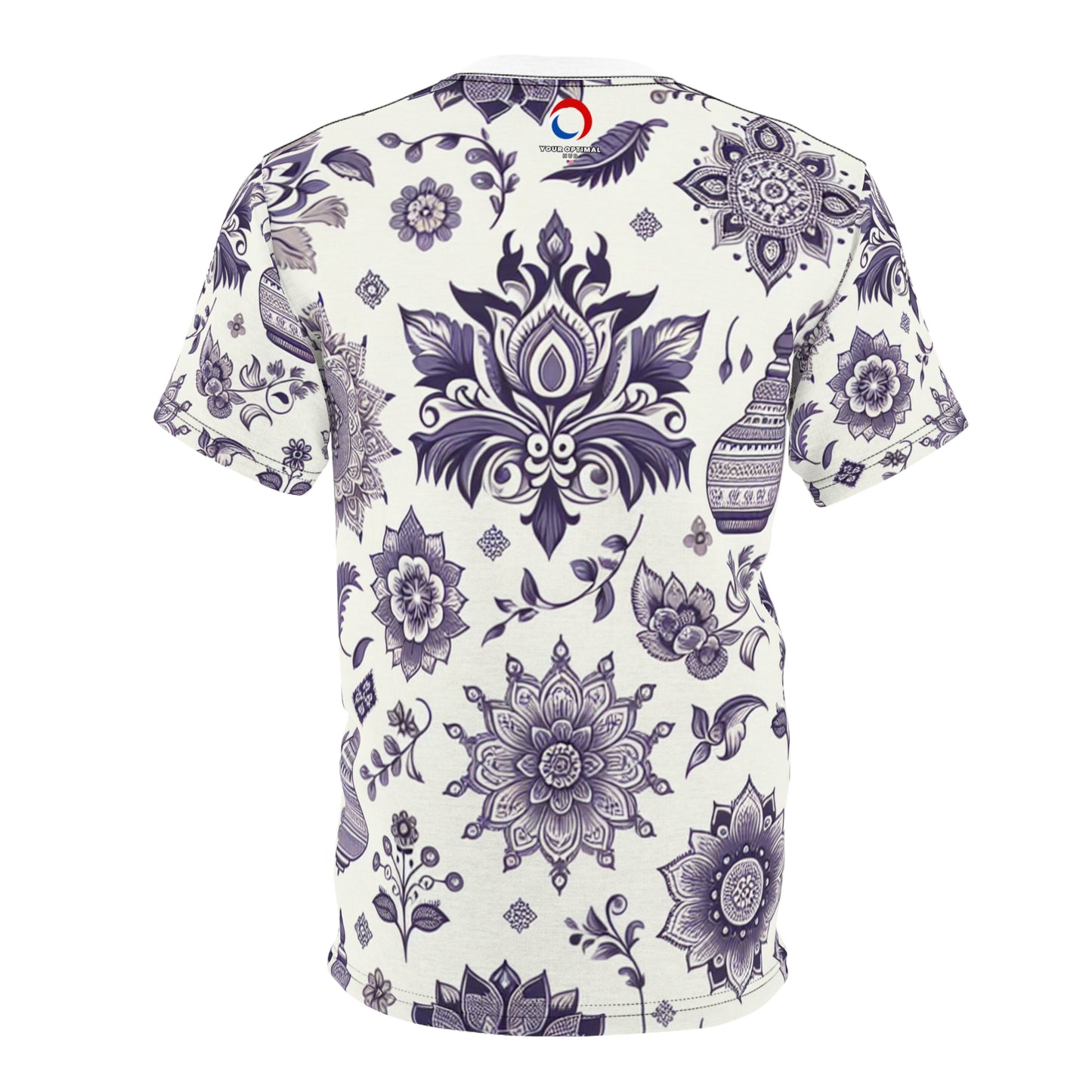 Purple and White Traditional Indian Motif Patterned Seamless T-shirt - Intricate Floral and Geometric Modern Design - Indian Streetwear