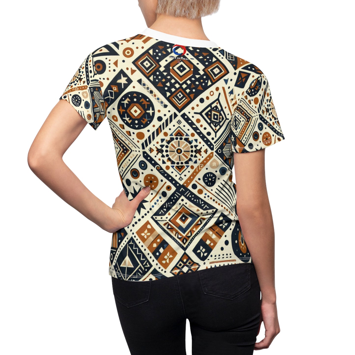 Berber Tattoo Inspired Women's Tee - Storytelling Geometric Artistry in Earthy & Organic Colors - African Tribal Pattern-Inspired