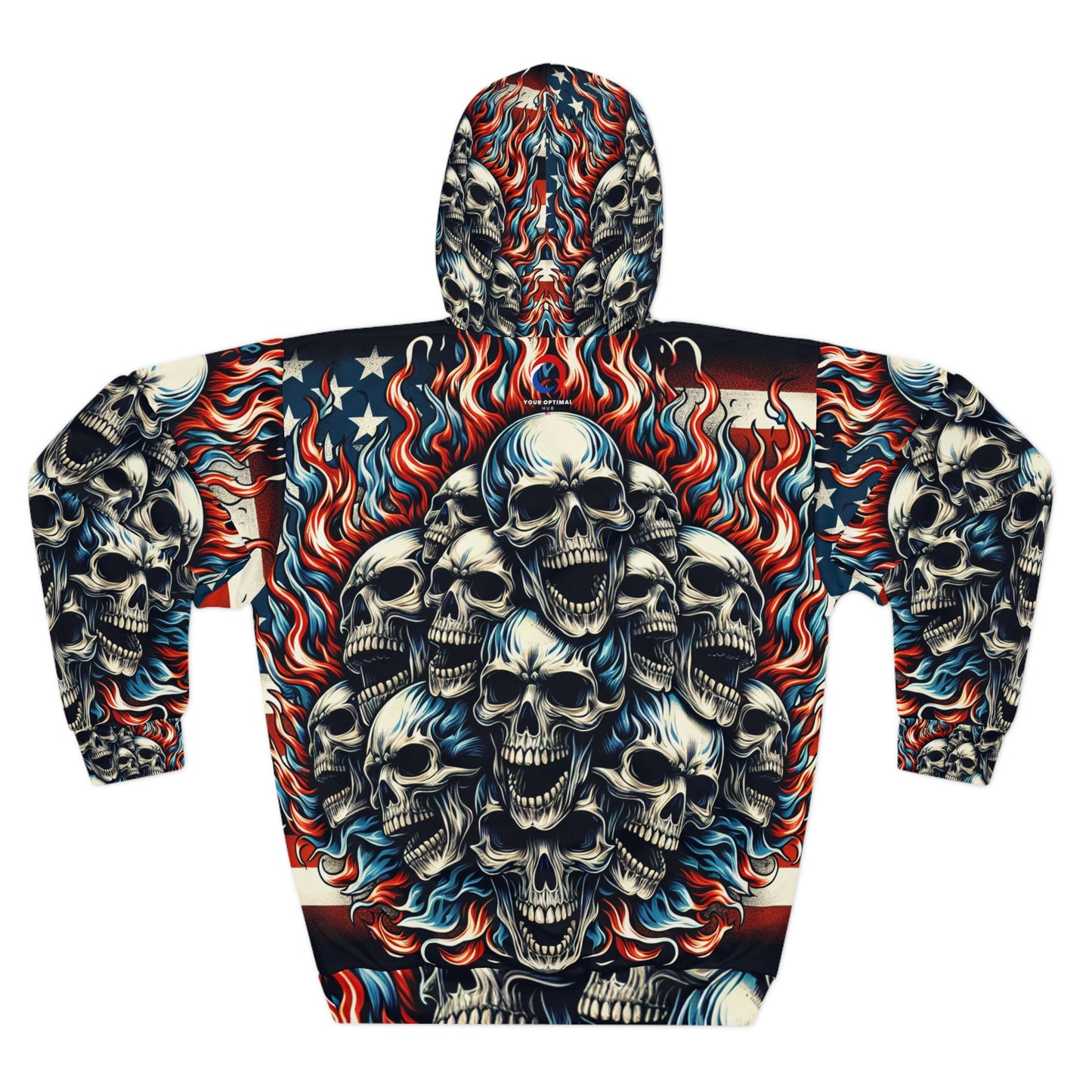 Inferno Patriotism: Skull Blaze & Stars Redux Hoodie - Patriotic Streetwear Hoodie