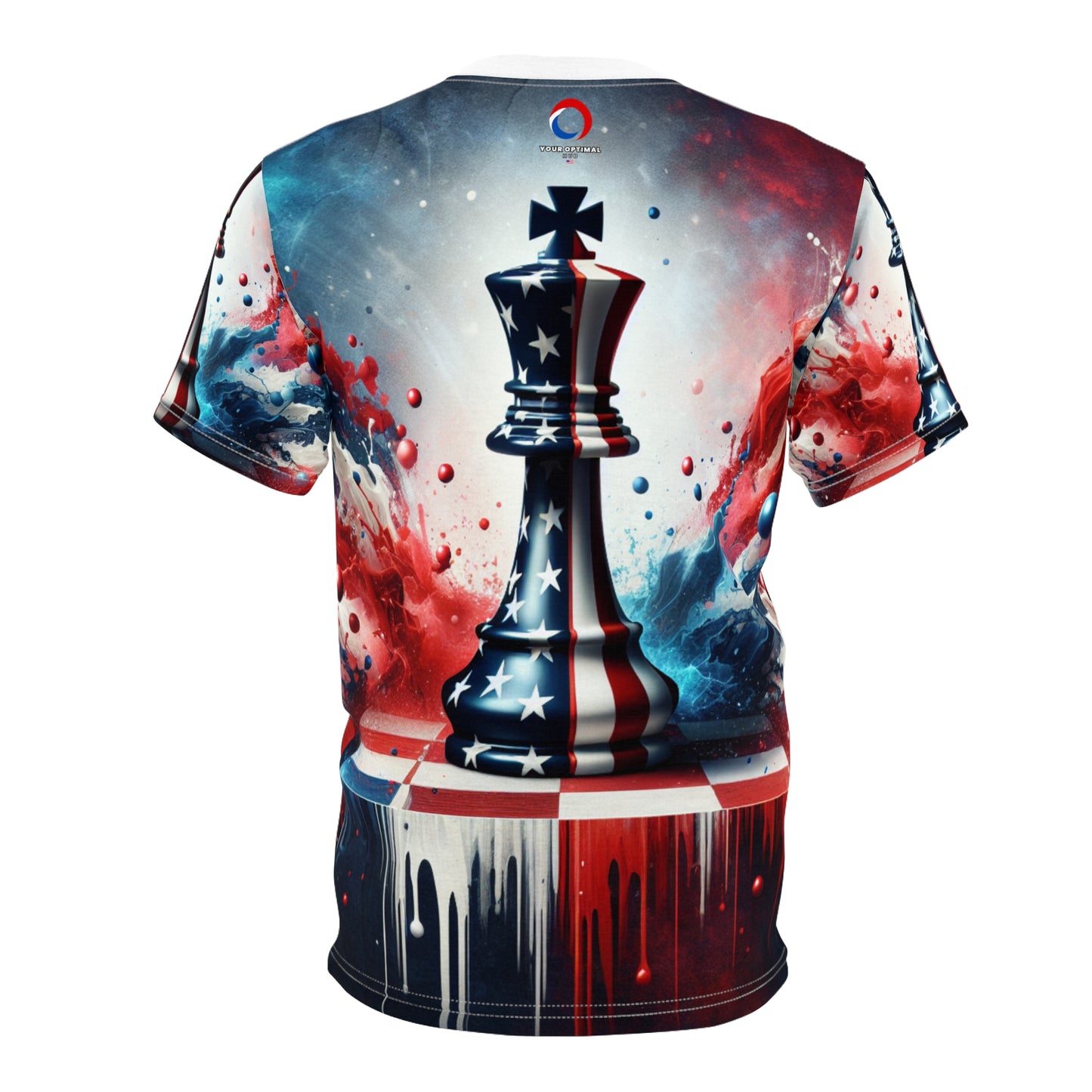 Vibrant American Chess King-Piece Masterpiece: Artistic Strategic Leadership & Patriotic Pride T-Shirt - Patriotic Streetwear Tee