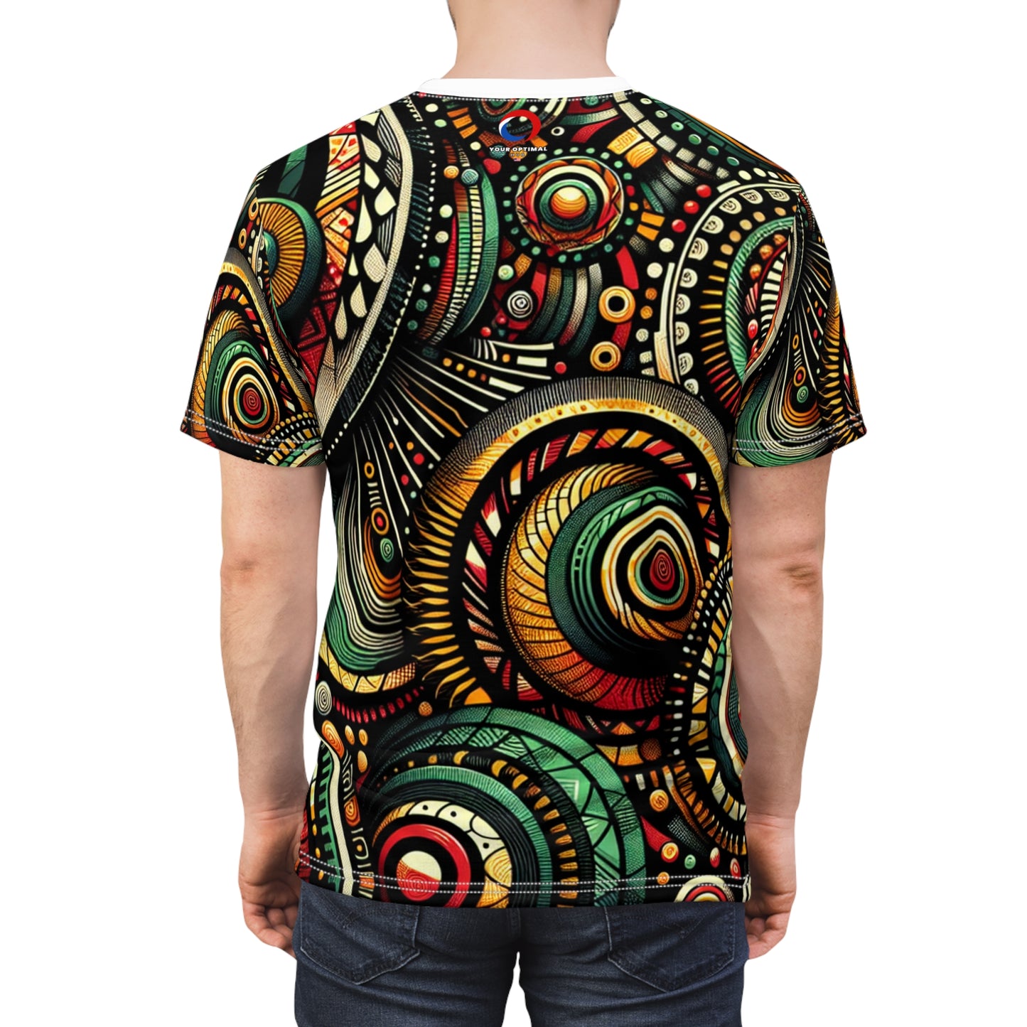 Afro-Rhythm Dance & Drum-Inspired Festive Celebration Tee in Bold Kaleidoscopic Design - African Tribal Pattern-Inspired Tee