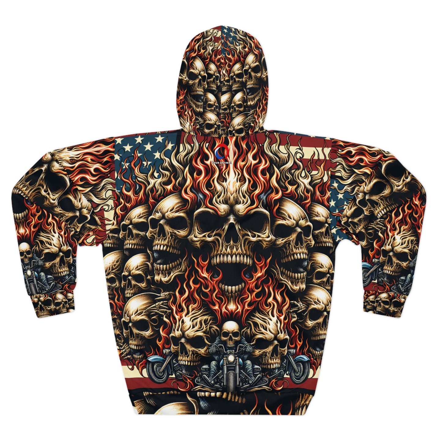 Inferno Legacy: Patriotic Blaze Skull Hoodie - Patriotic Streetwear Hoodie