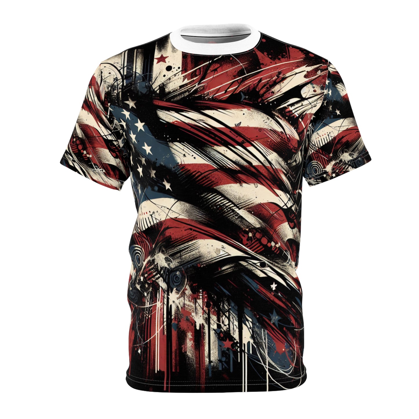 Raw Resilience: Distressed American Flag Graffiti Grunge Streetwear T-shirt, Crafted for Bold Patriot Style - Patriotic Streetwear Tee