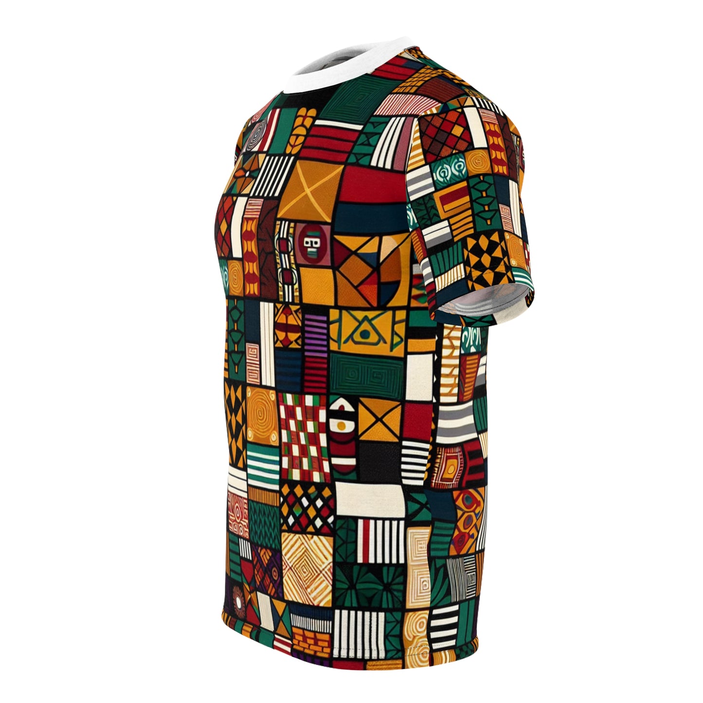 Vibrant Pan-African Heritage T-shirt - Geometric Kente & Adinkra Symbol Collage - African Tribal Pattern-Inspired Tee