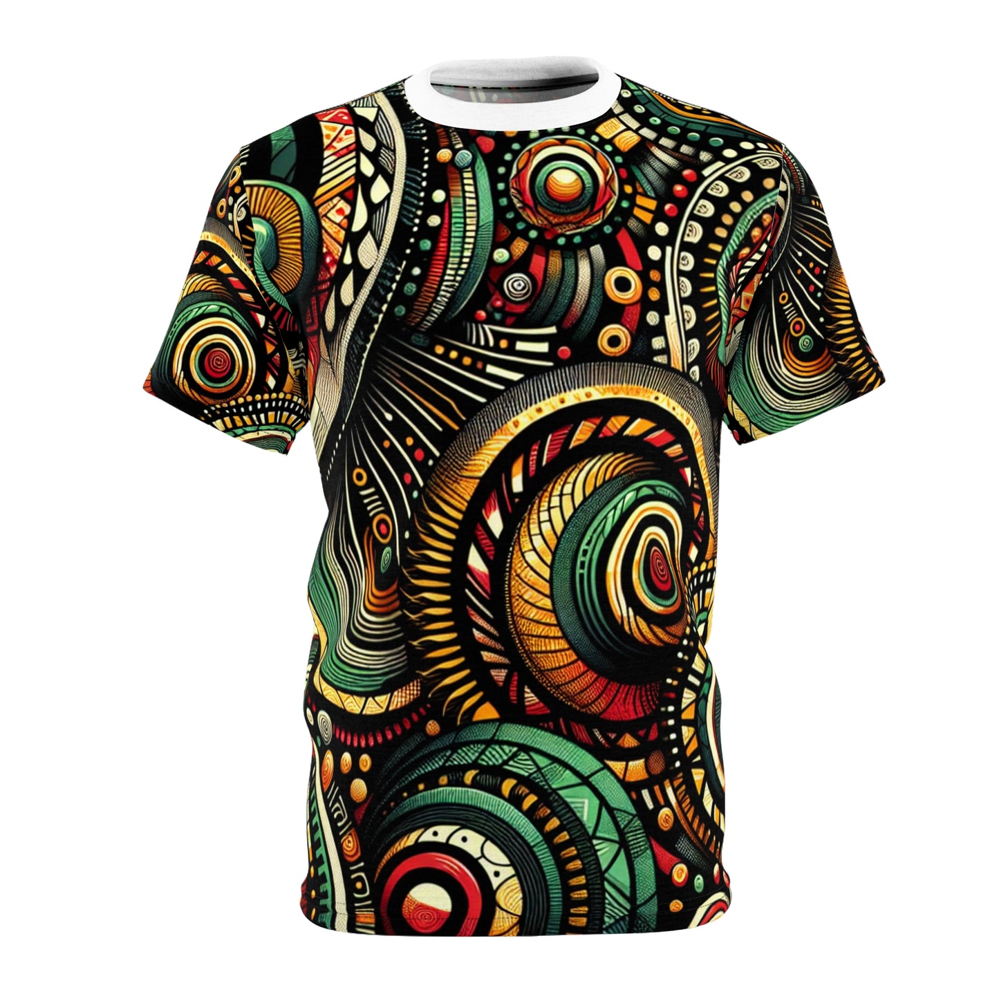 Afro-Rhythm Dance & Drum-Inspired Festive Celebration Tee in Bold Kaleidoscopic Design - African Tribal Pattern-Inspired Tee