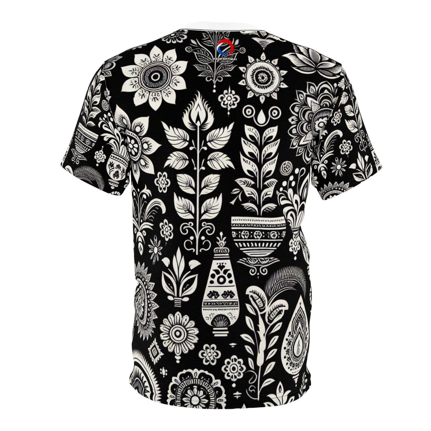 Black and White Indian Heritage Motif Pattern T-Shirt - Seamless, Detailed Floral & Geometric Designs, Modern Aesthetic – Evoke Traditional Indian Culture