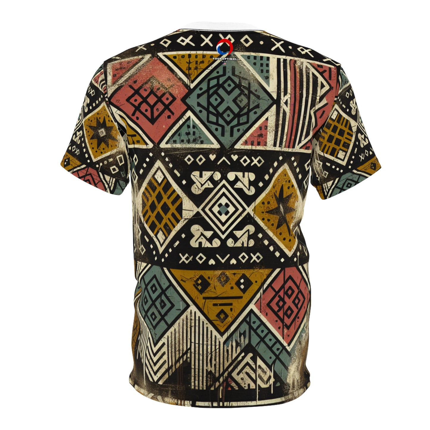 Urban Graffiti Meets African Artistry: Geometric Distressed Black Diamond Grid T-shirt - African Tribal Pattern-Inspired Tee