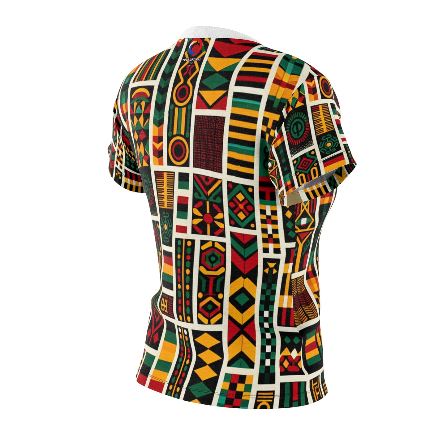 Bold Pan-African Tribute Women's Tee: Vibrant Geometric & Cultural Symbolism in Kente, Adinkra Patterns - African Tribal Pattern-Inspired