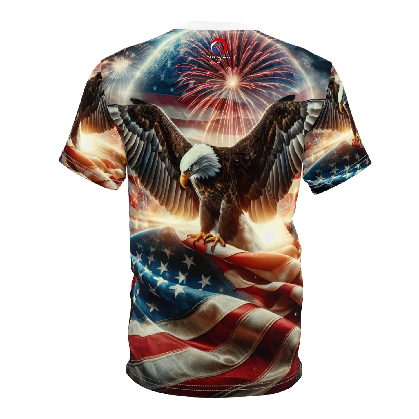 Pride & Freedom: Majestic American Bald Eagle & Flag Patriotic T-Shirt with Vibrant Fireworks Display - Independence Day Heritage Celebration Wear - Patriotic Streetwear Tee