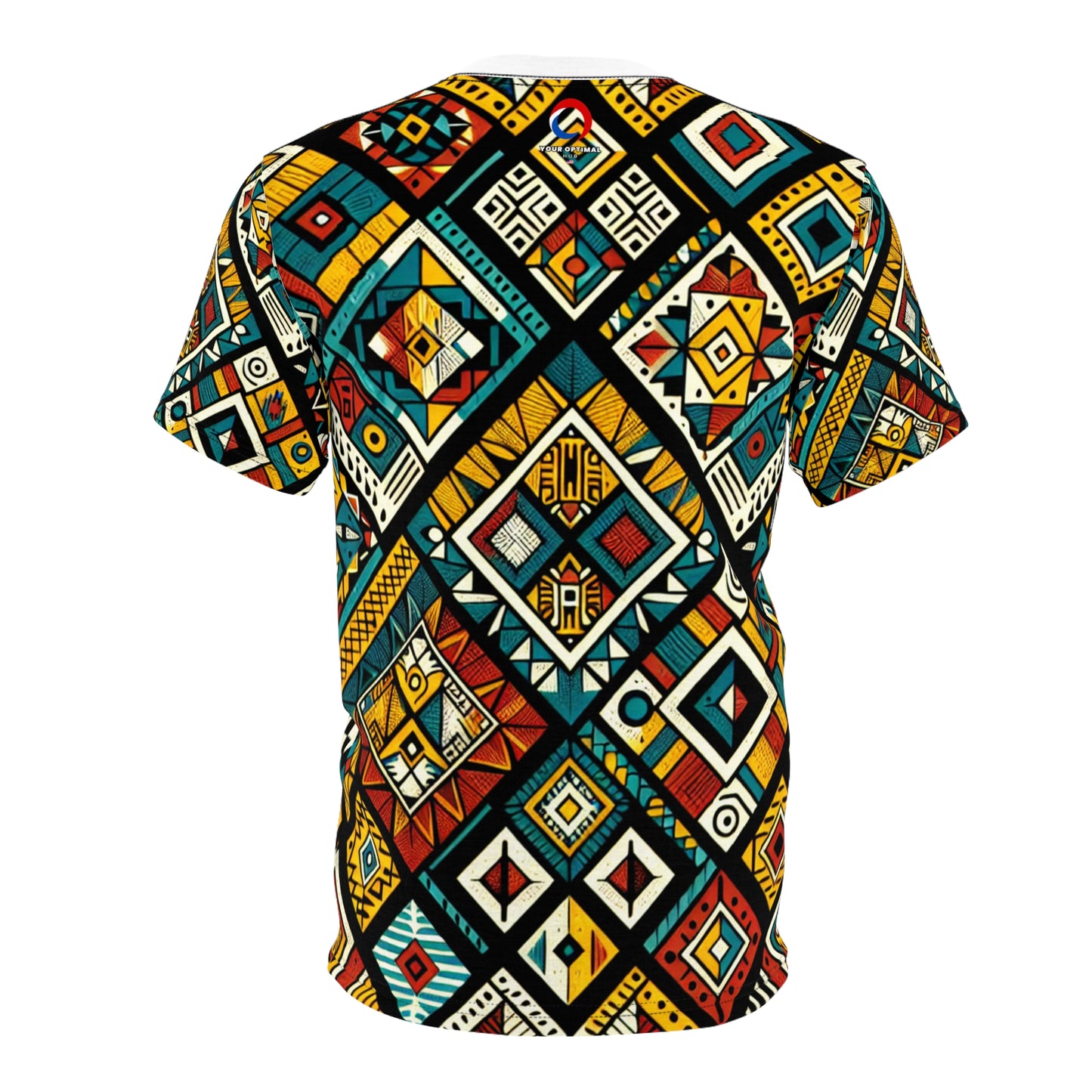 Vibrant African Storytelling Geometric Diamond Tribal Pattern T-shirt in Bold Colors - African Tribal Pattern-Inspired Tee