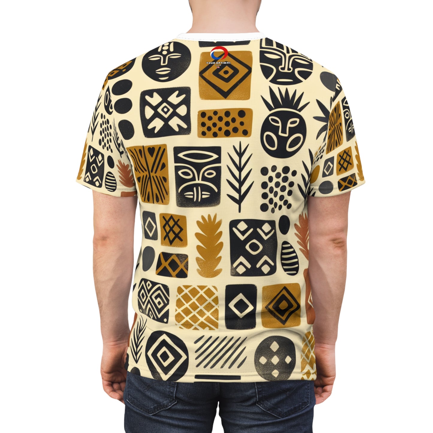 Handcrafted African Mud Cloth Inspired Tee - Abstract, Tribal Grid Pattern, Organic Shapes - African Tribal Pattern-Inspired