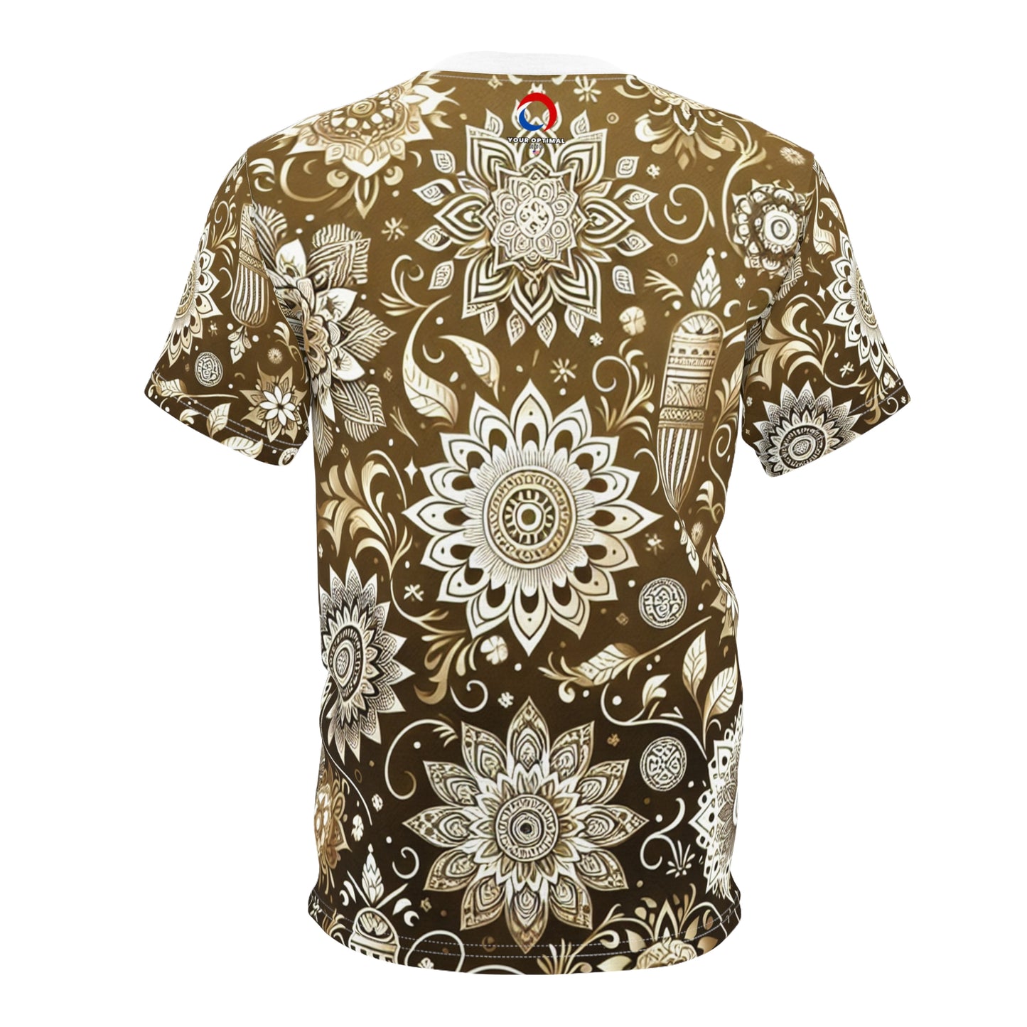 Indian Heritage Collection: Luxury Gold and White T-Shirt with Detailed Traditional Motifs and Geometric Floral Pattern for Modern Fashion