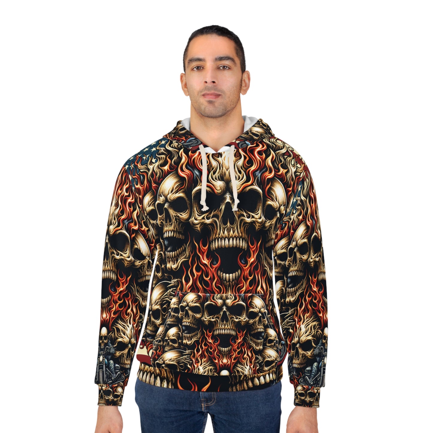 Inferno Legacy: Patriotic Blaze Skull Hoodie - Patriotic Streetwear Hoodie