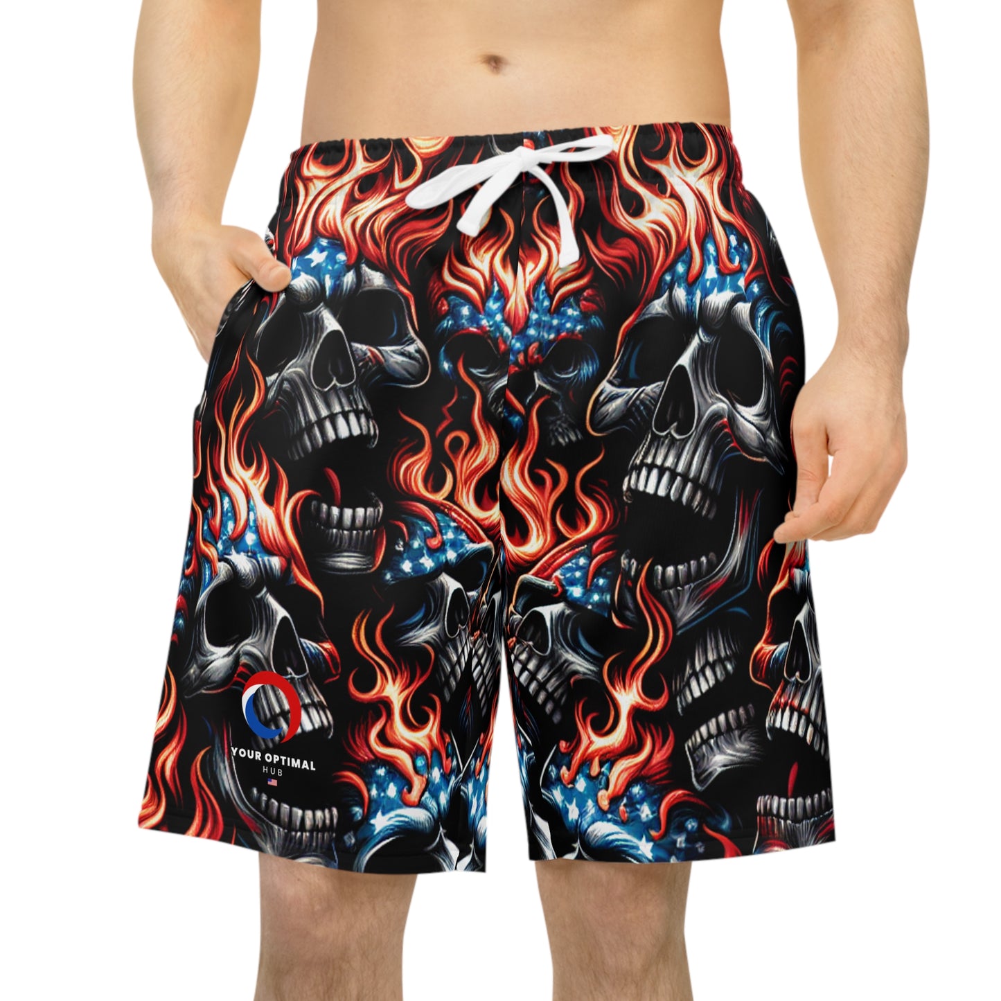 Blazing Skulls Patriot Edition: Tattoo-Inspired American Pride Shorts - Patriotic Streetwear Shorts