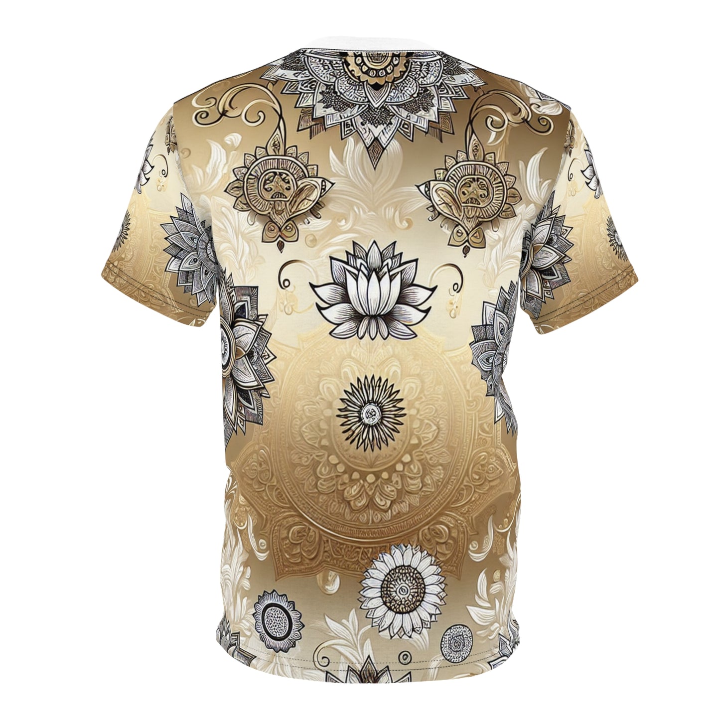 Golden Heritage T-Shirt: A Seamless Fusion of Traditional Indian Motifs in Reflective Gold and White