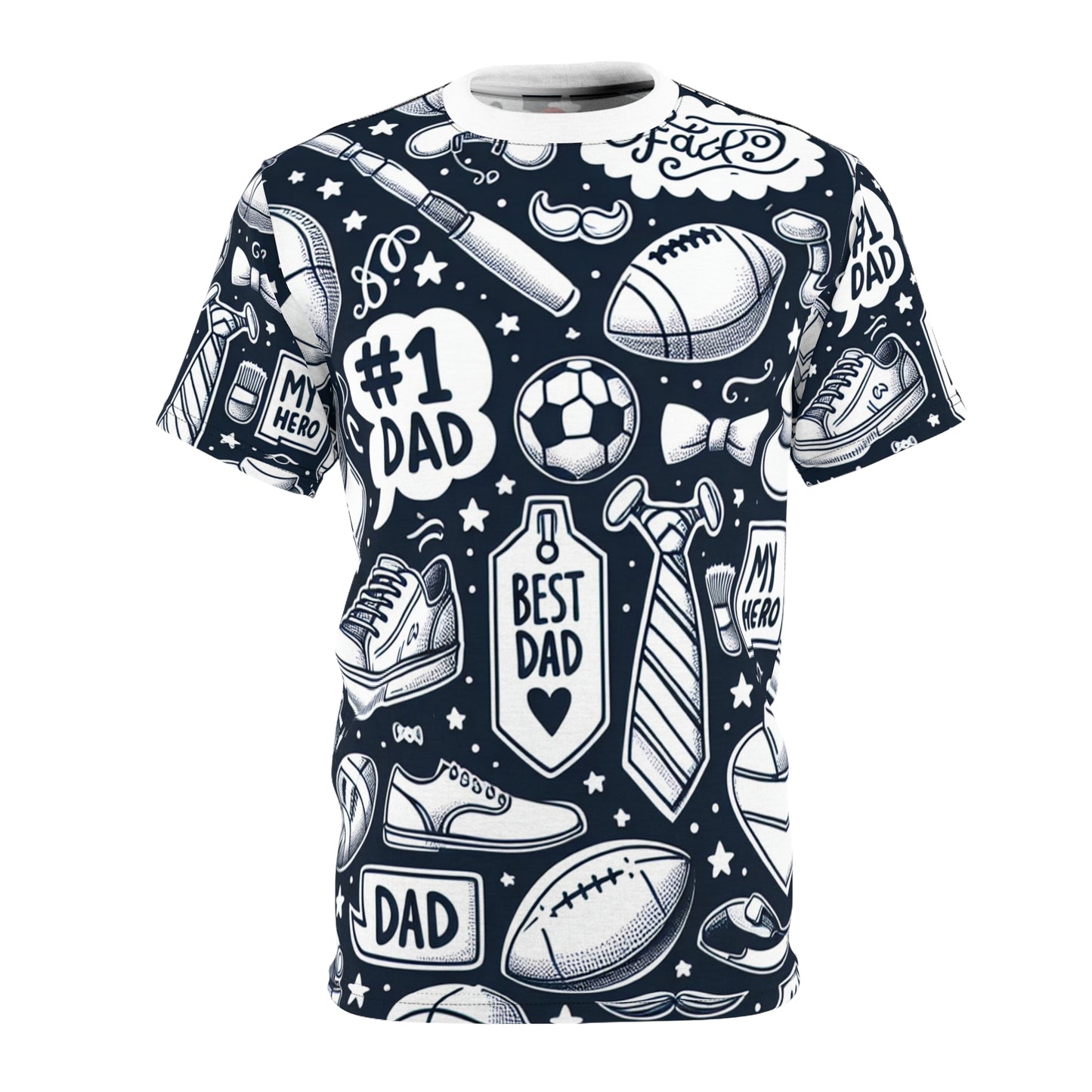 King Dad: Monochromatic Tribute T-Shirt - Playful Seamless Pattern with BBQ Grill, Camera, #1 Dad Icons - Father's Day Tee