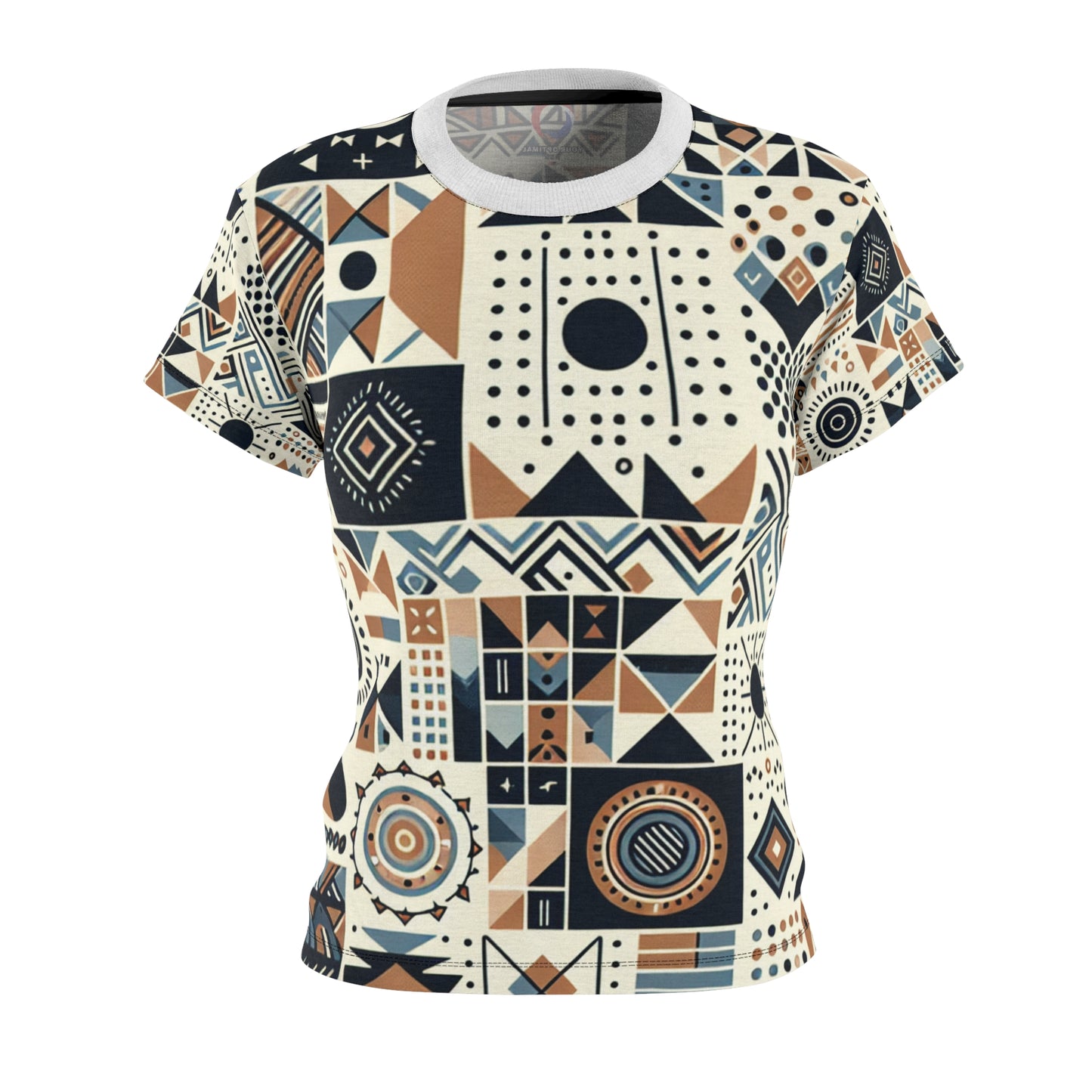 Berber-Inspired Artistry Women's Tee: Earthy-Toned Geometric Storytelling Patterns, Contemporary Cultural Heritage - African Tribal Pattern-Inspired