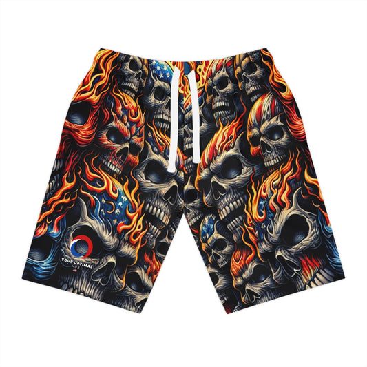 Skull Inferno Patriotic Tattoo-style Shorts - Patriotic Streetwear Shorts