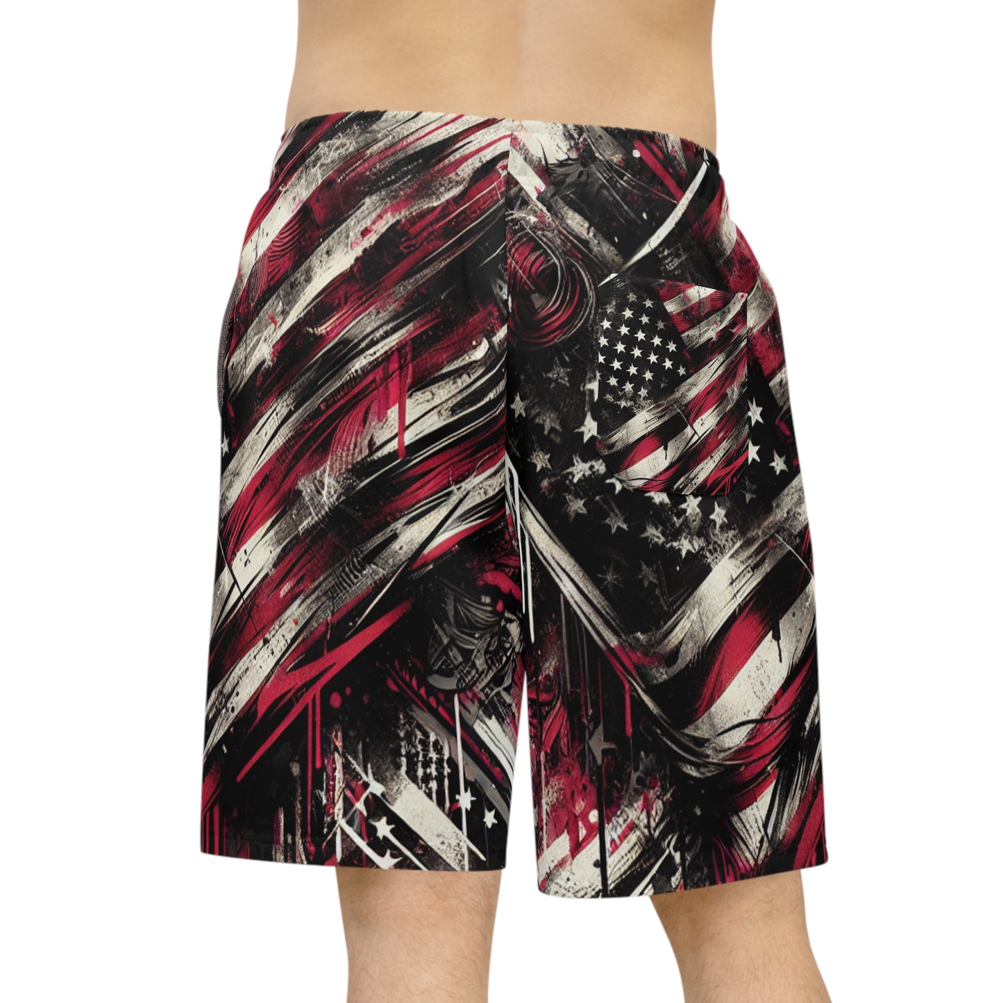 Grunge American Glory: Distressed Flag Graphic Shorts, Urban Streetwear Graffiti Inspired Abstract Art - Patriotic Streetwear Shorts