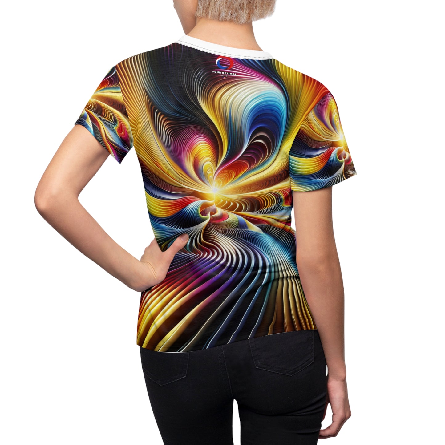 Psychedelic Vortex Women's Tee - Hypnotic Rainbow-Hued Kaleidoscopic Spiral Design with Lustrous Light Rays - Women's Trippy Tee