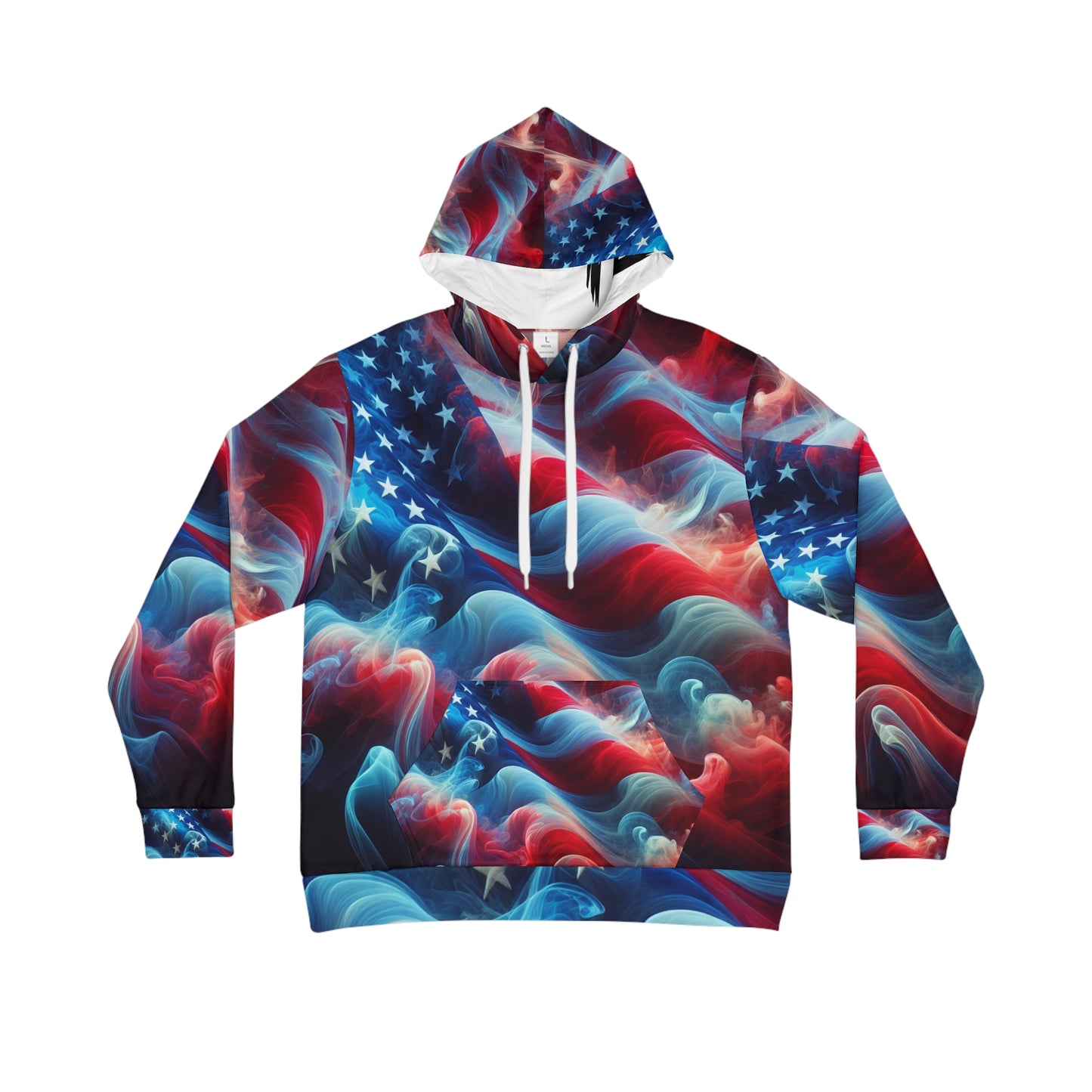 Mystic American Flag Hoodie - Artistic Red & Blue USA Pride - Ethereal Smoke Overlay - Surreal Dreamlike Stars & Stripes Design