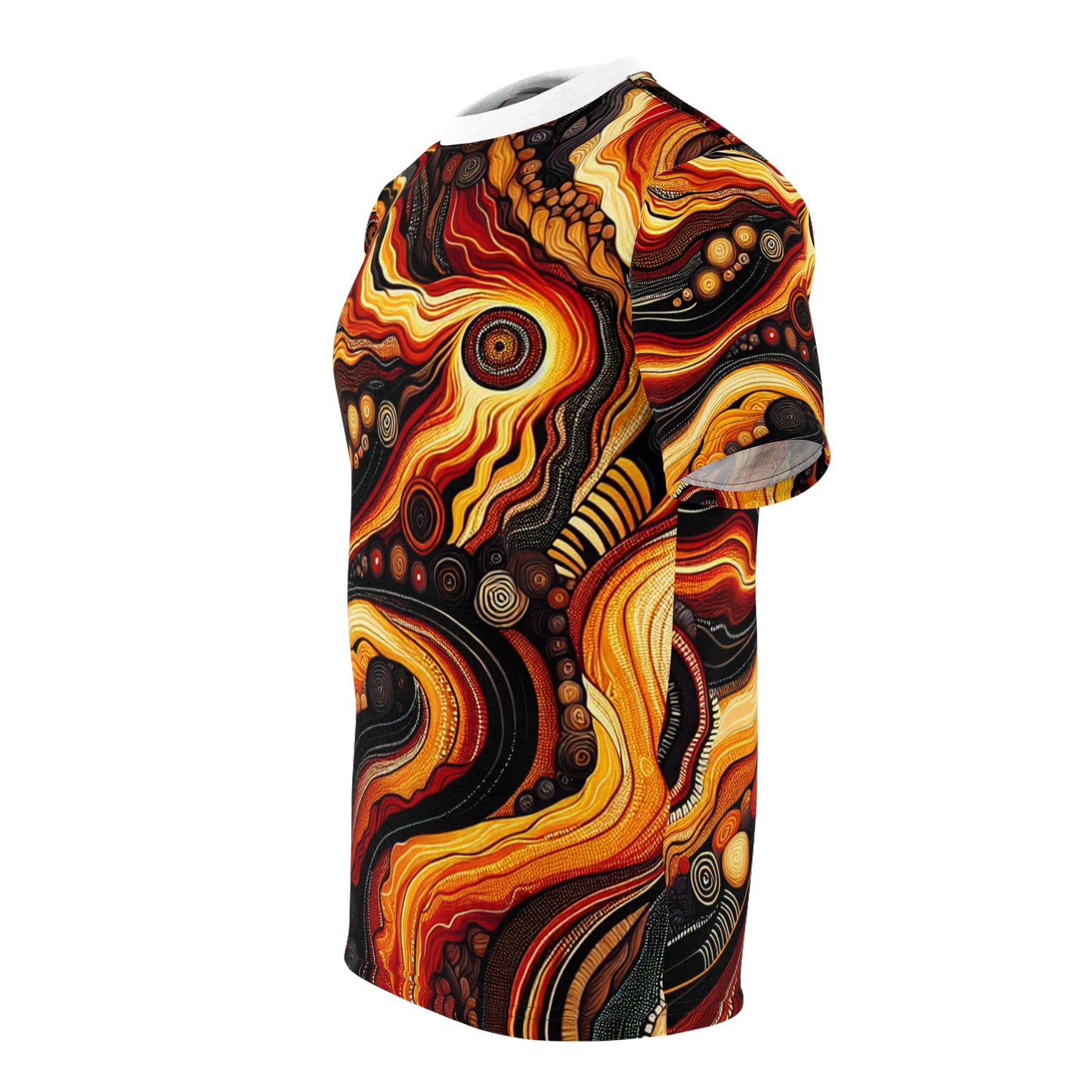 Aboriginal-Inspired Fiery Volcanic Artistic T-shirt - Earth's Molten Wildness - African Tribal Pattern-Inspired Apparel