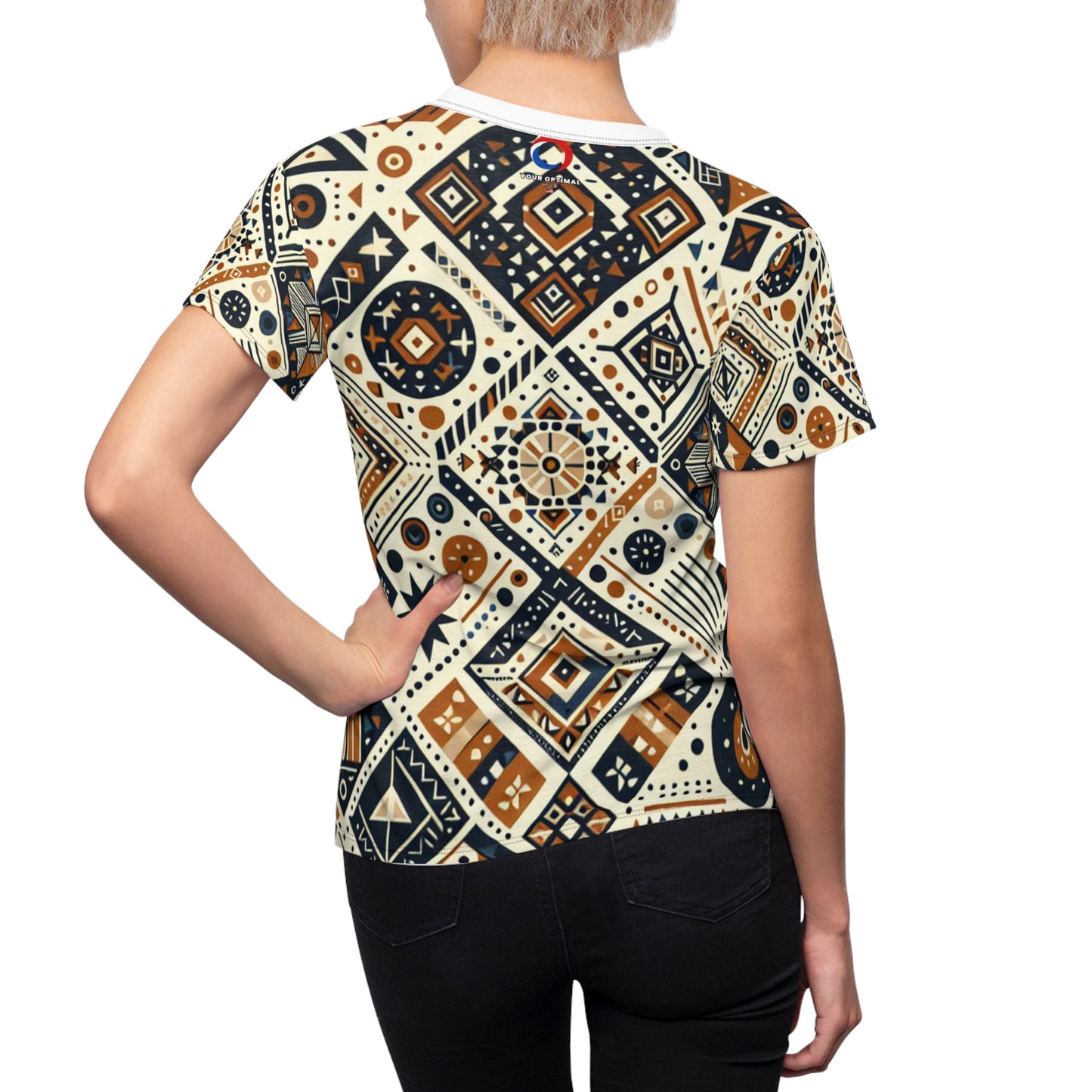 Berber Tattoo Inspired Women's Tee - Storytelling Geometric Artistry in Earthy & Organic Colors - African Tribal Pattern-Inspired