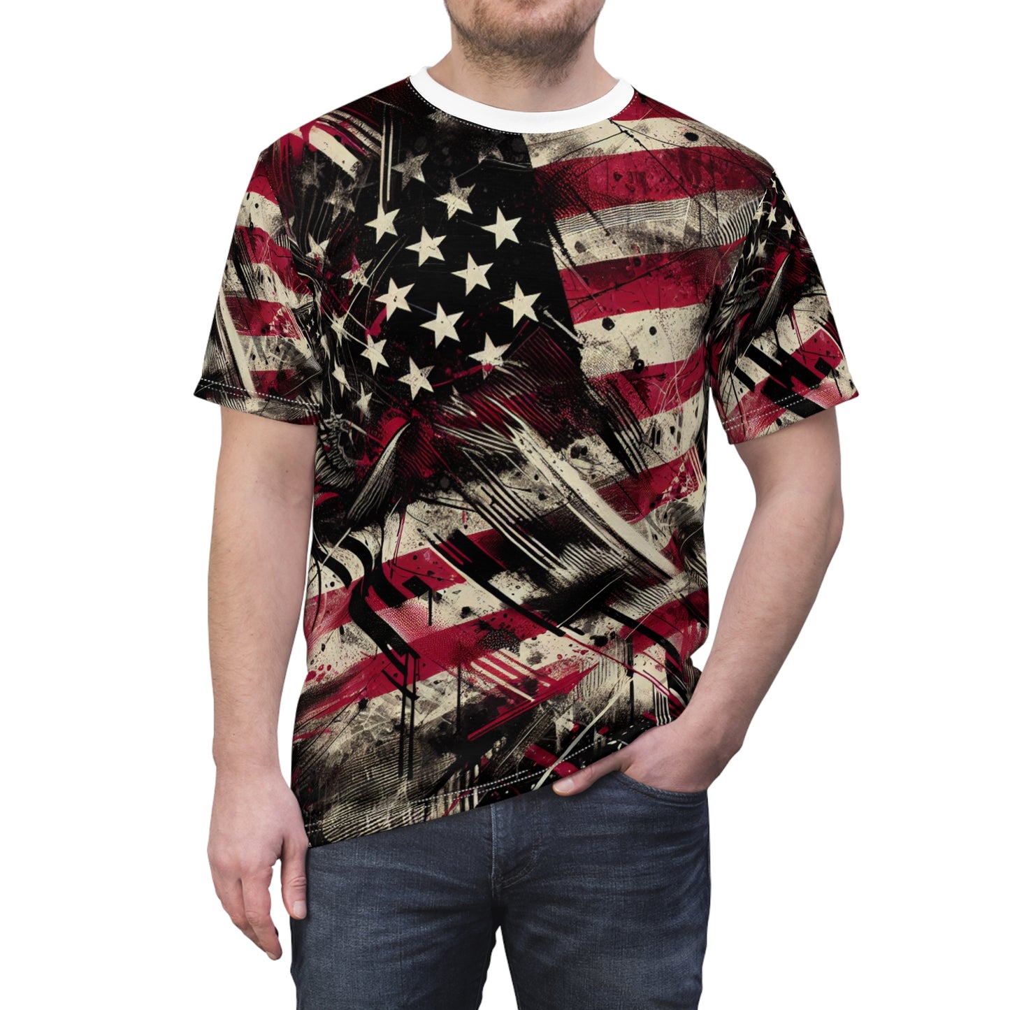 Urban Resilience: Grunge Streetwear T-Shirt - Powerful Weathered American Flag Graffiti Design - Patriotic Edgy Fashion Essential - Patriotic Streetwear Tee