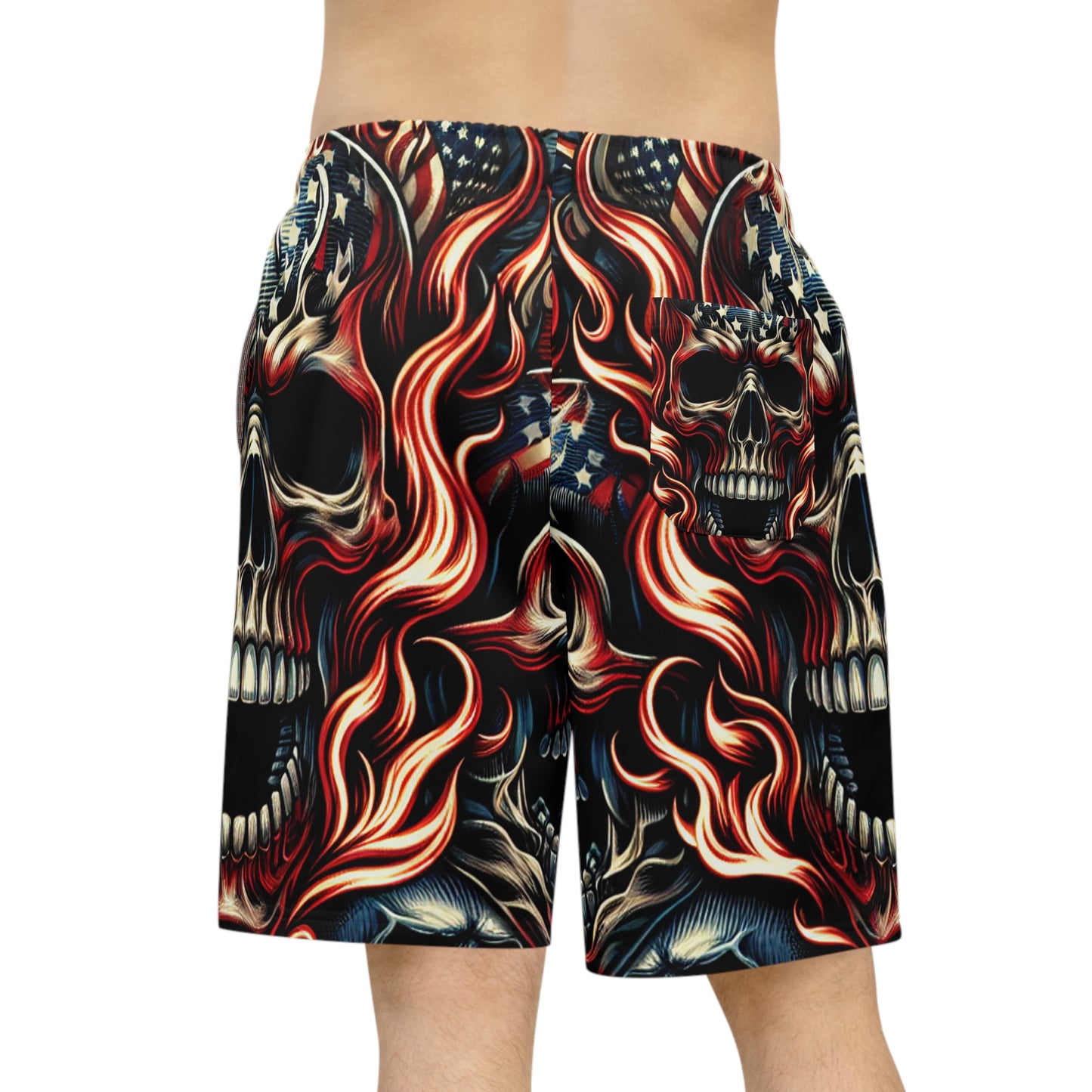 Intense Inferno Skulls: Patriotic Blaze Edition Shorts - Patriotic Streetwear Shorts