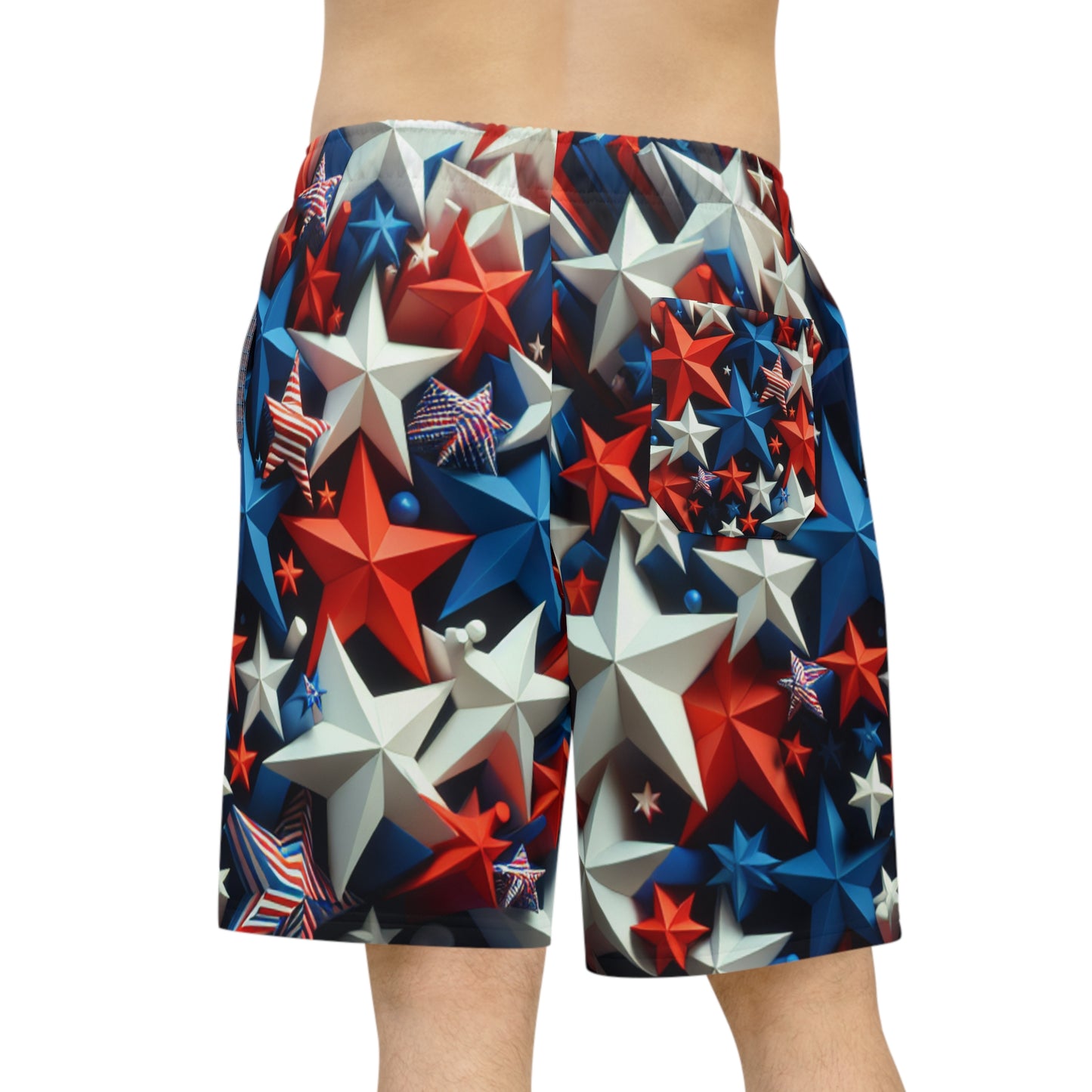 3D Star-Spangled Shorts | Vibrant Red, White & Blue, Patriotic Patterned Festive Shorts | Independence Day Apparel | Patriotic Streetwear Shorts