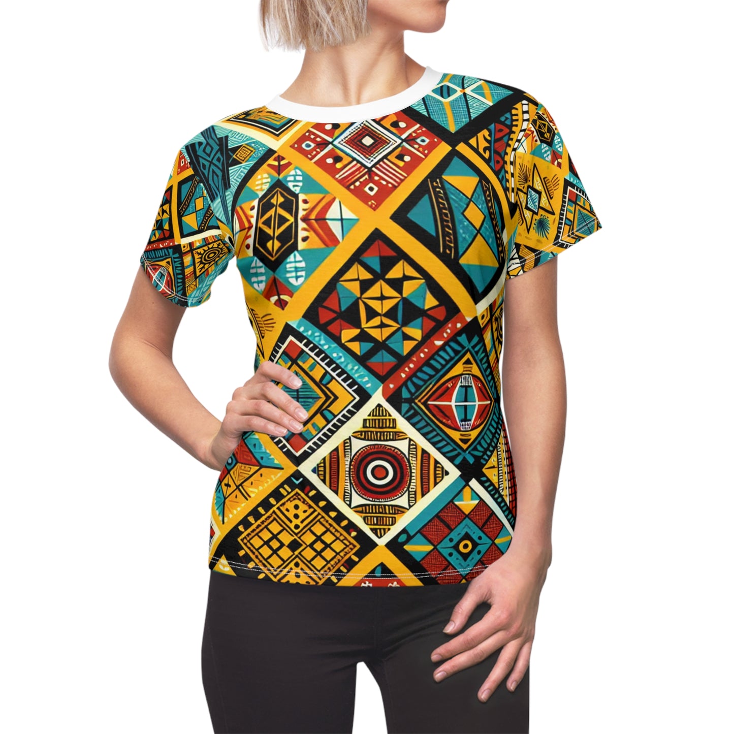 African Heritage Women's T-shirt - Vibrant Geometric Tribal Diamond Pattern in Rich Hues - African Tribal Pattern-Inspired