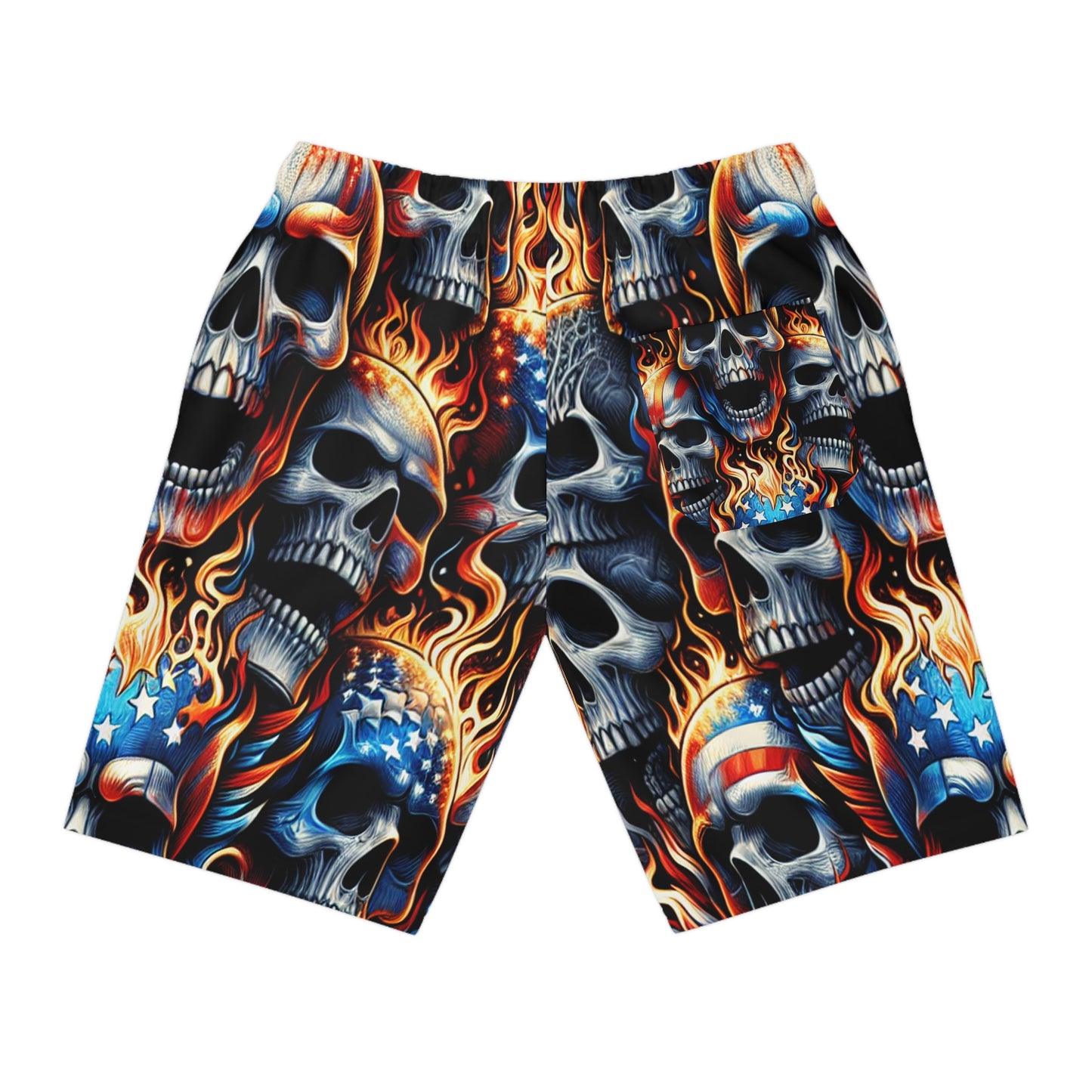 Fiery Skull Spectacle: Patriotic Inferno Edition Shorts - Patriotic Streetwear