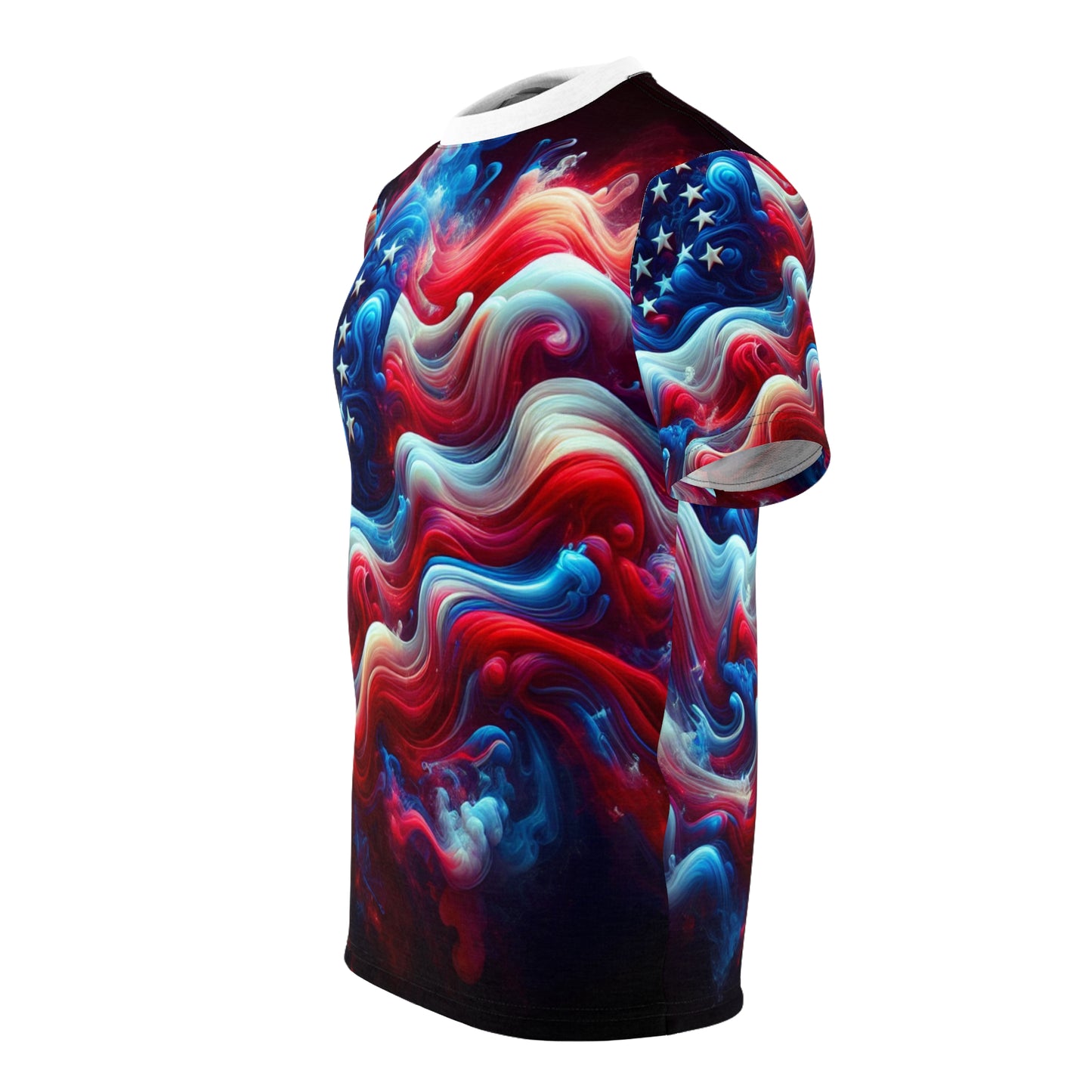 Captivating and Mystical American Flag T-shirt - Surreal, Smoke-Infused Artistic Design with Rich Color Transitions - Patriotic Streetwear Tee