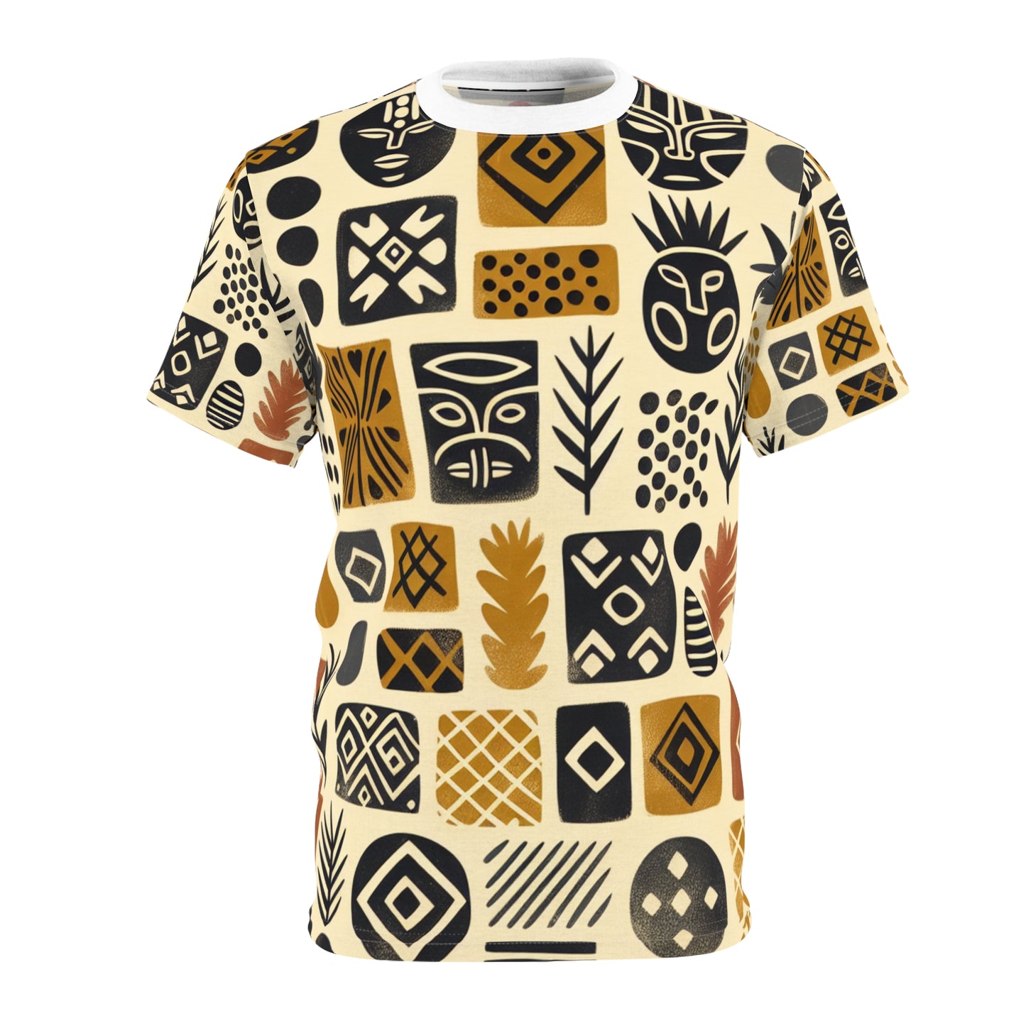 Handcrafted African Mud Cloth Inspired Tee - Abstract, Tribal Grid Pattern, Organic Shapes - African Tribal Pattern-Inspired