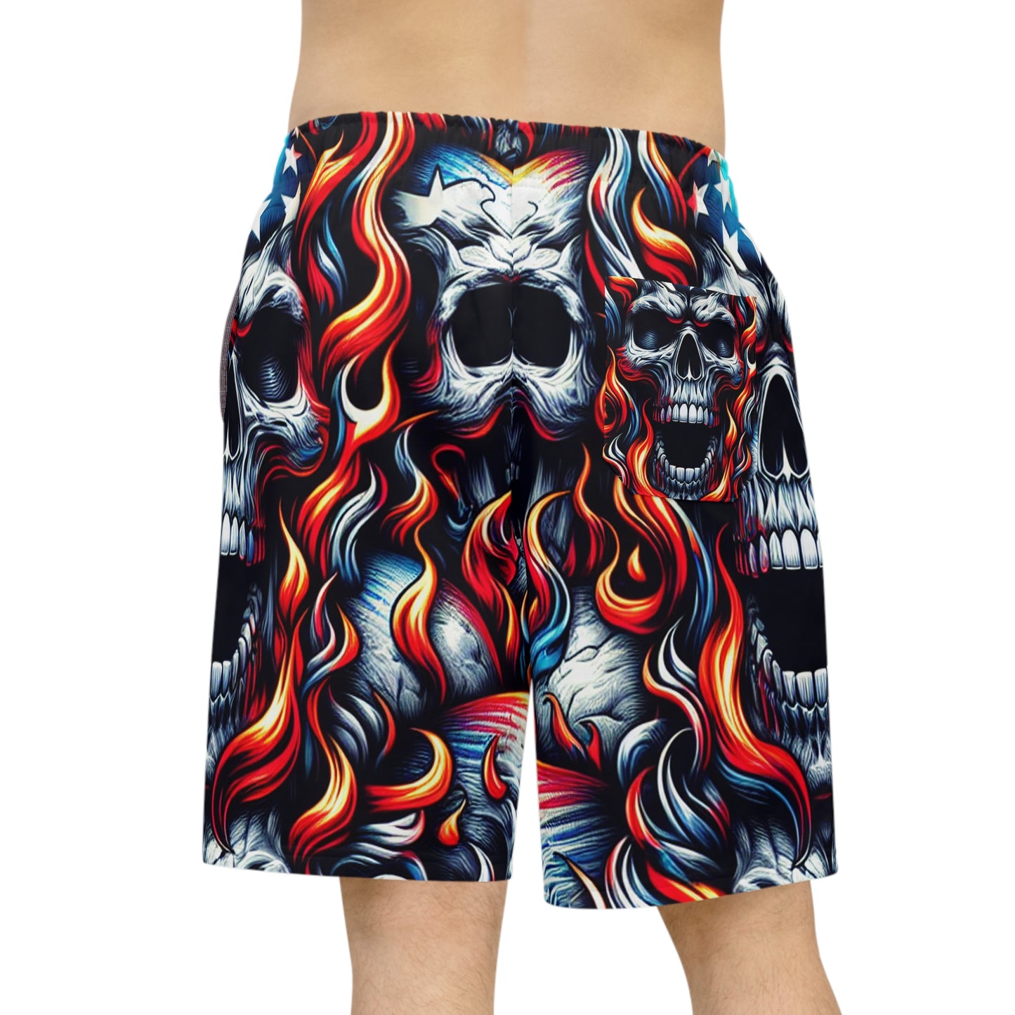 Inferno Rebel: Patriotic Skull-Rage Tattooed Shorts - Patriotic Streetwear Shorts