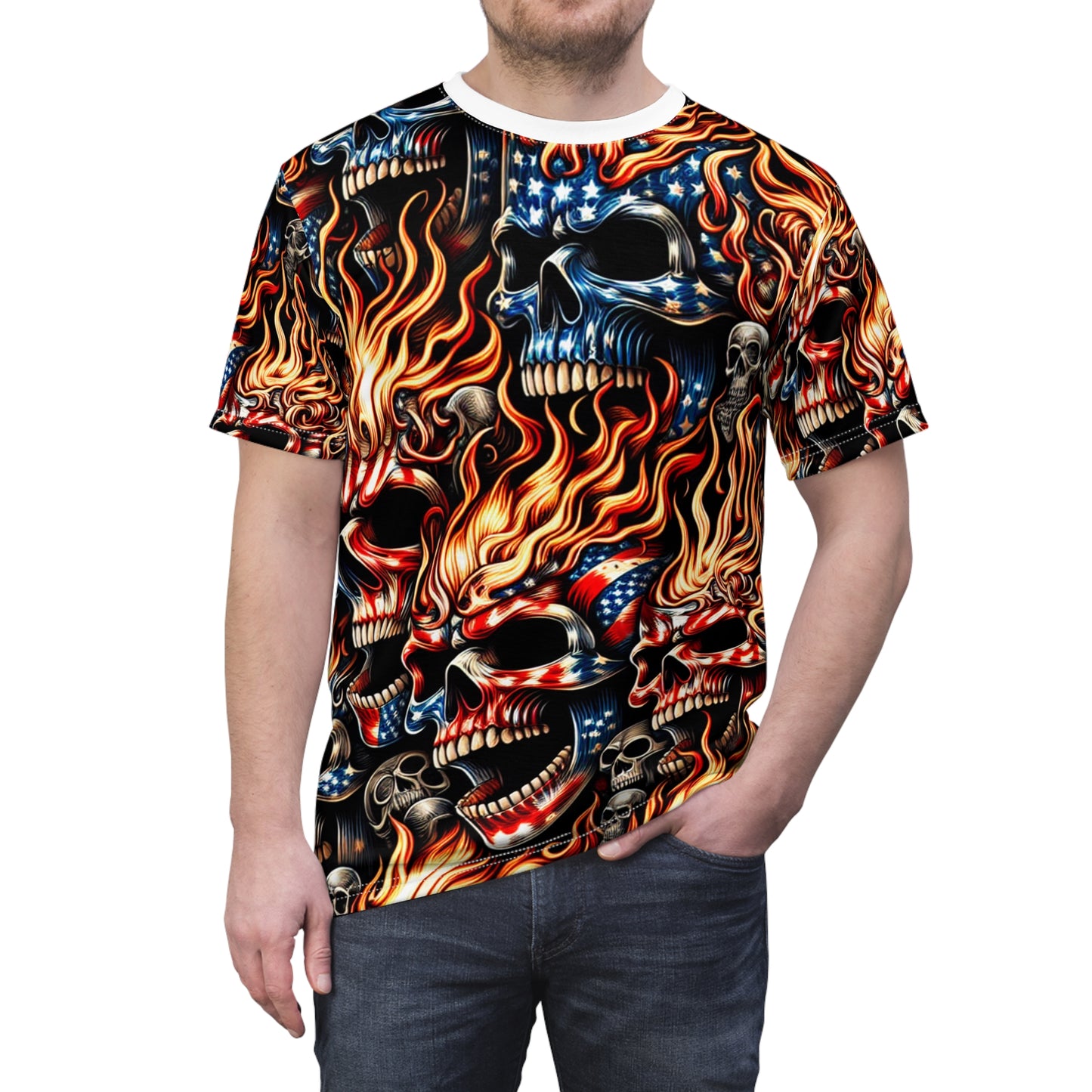 InfernoLiberty Threads: Skullscape Blaze - American Pride Tee