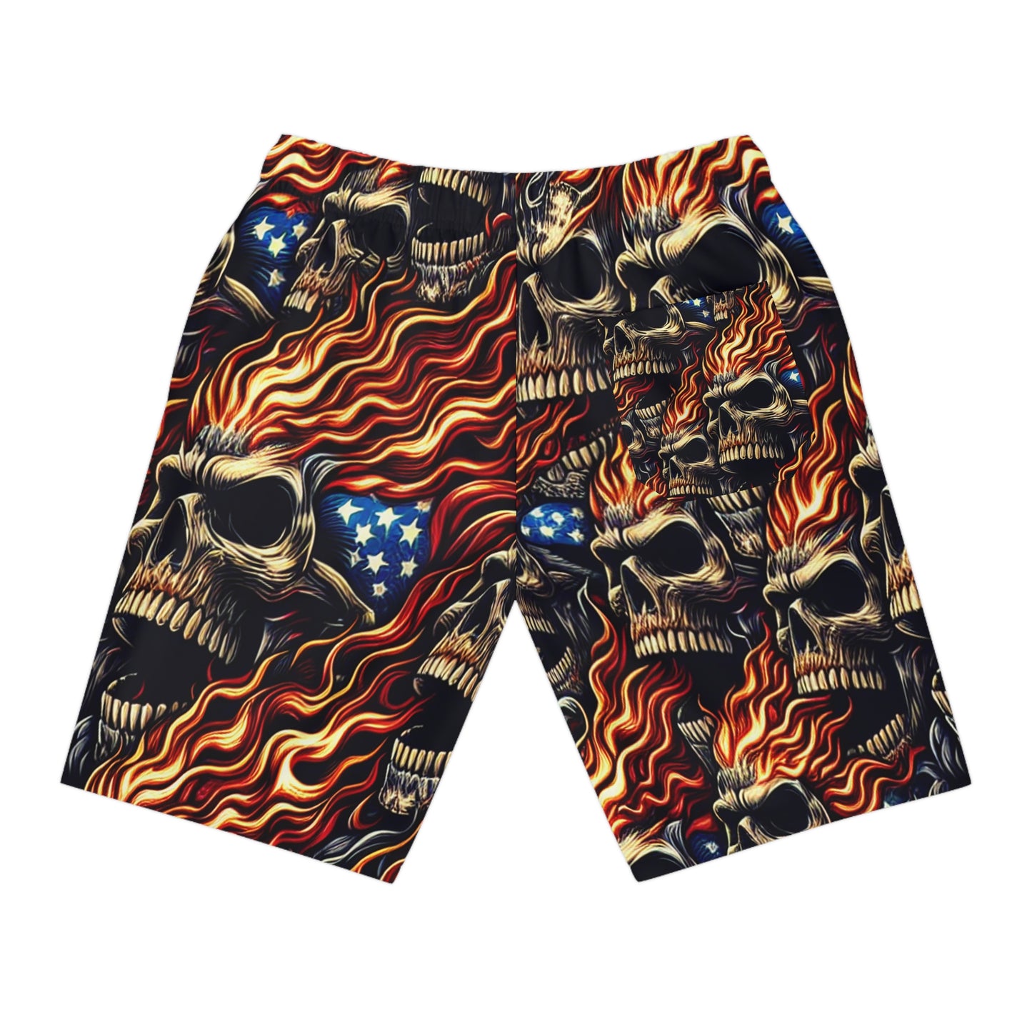 Skull Inferno: Patriotic Tattoo Masterpiece Shorts - Patriotic Streetwear Shorts