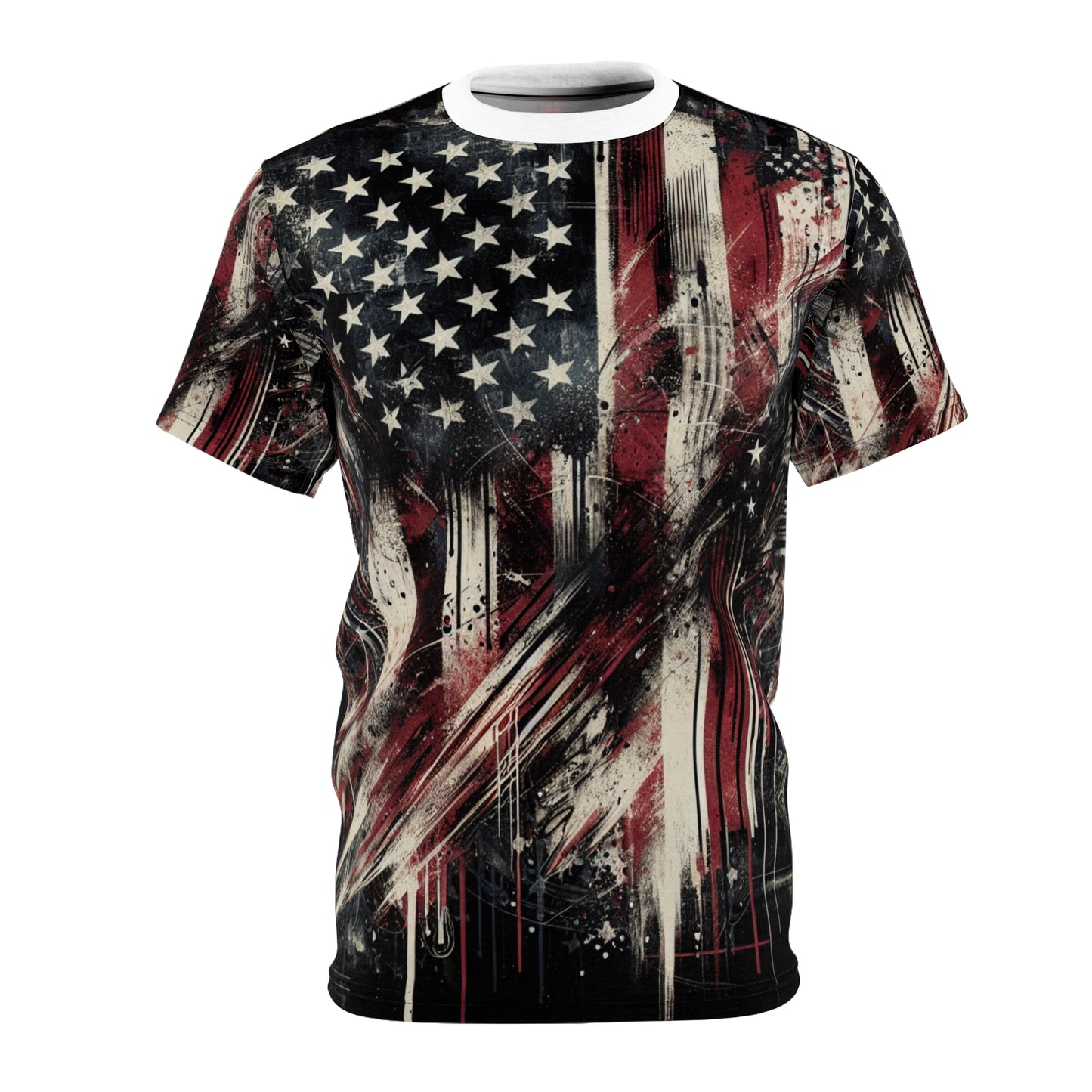 Edgy Grunge Streetwear Tee with Distressed American Flag - Bold Patriotism & Resilience Urban Art Design T-Shirt - Patriotic Streetwear