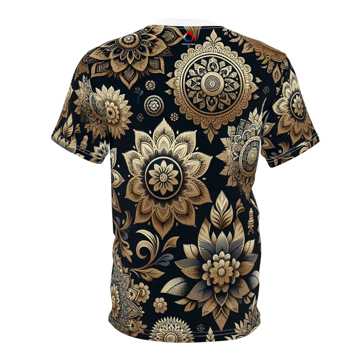 Gold on Black Indian Pattern Tee – Reflective Floral & Geometric Motif Design Shirt