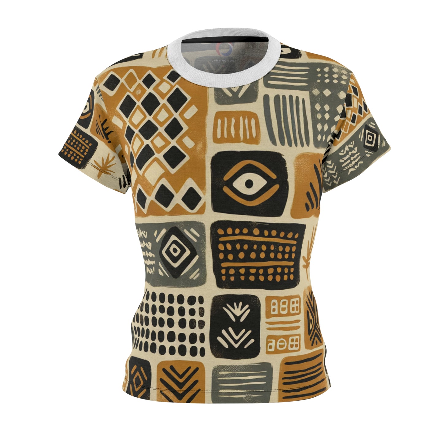 Handmade African Mud Cloth-Inspired Women's Tee, Abstract Stamped Tribal Print - African Tribal Pattern-Inspired