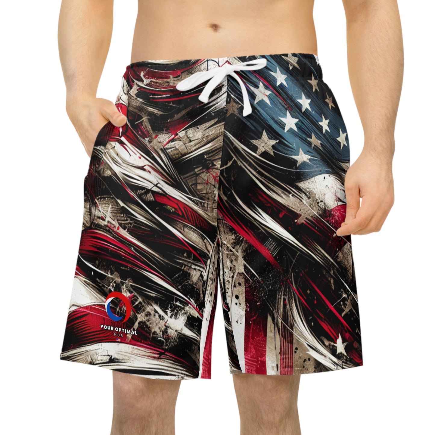 Grunge Streetwear Distressed American Flag Shorts: Edgy Patriotic Graffiti & Urban Art Design - Patriotic Streetwear Shorts