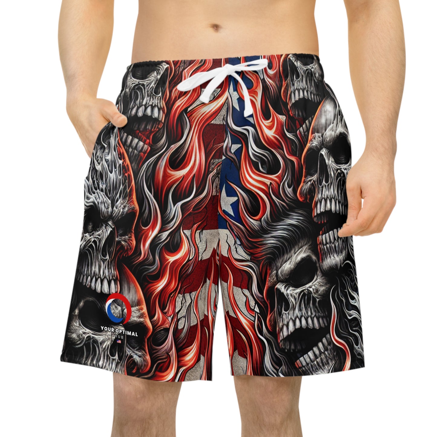 Inferno Patriot: American Freedom Flames & Skulls Shorts - Patriotic Streetwear Shorts