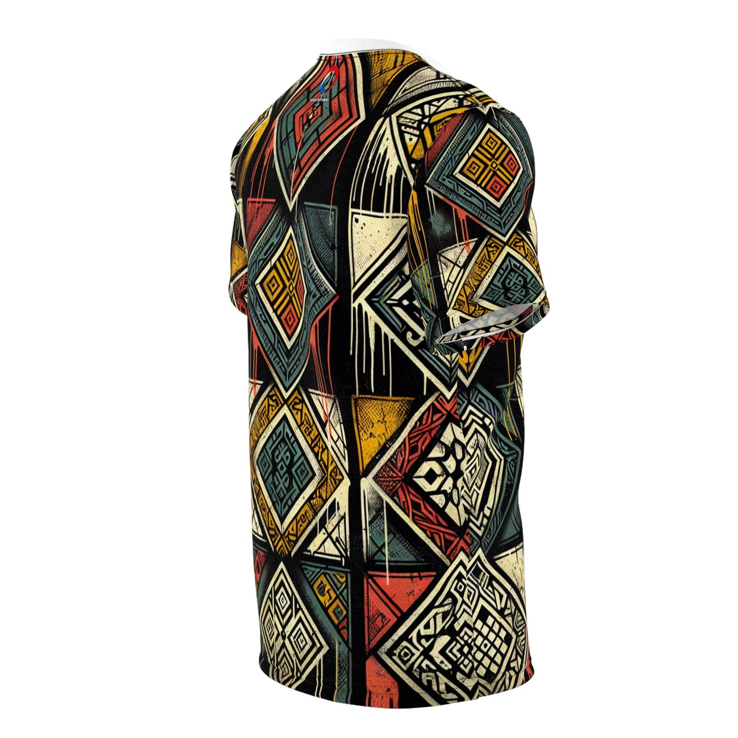 Urban Graffiti Meets Afrocentric Art - Distressed Street-Style T-Shirt with Diamond Geometric-Pattern - African Streetwear