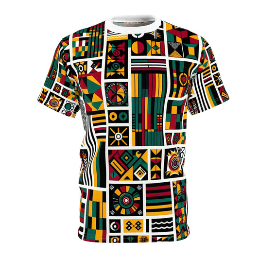 Vibrant Pan-African Heritage T-shirt - Geometric Kente Adinkra Narrative Artwork - African Tribal Pattern-Inspired Tee