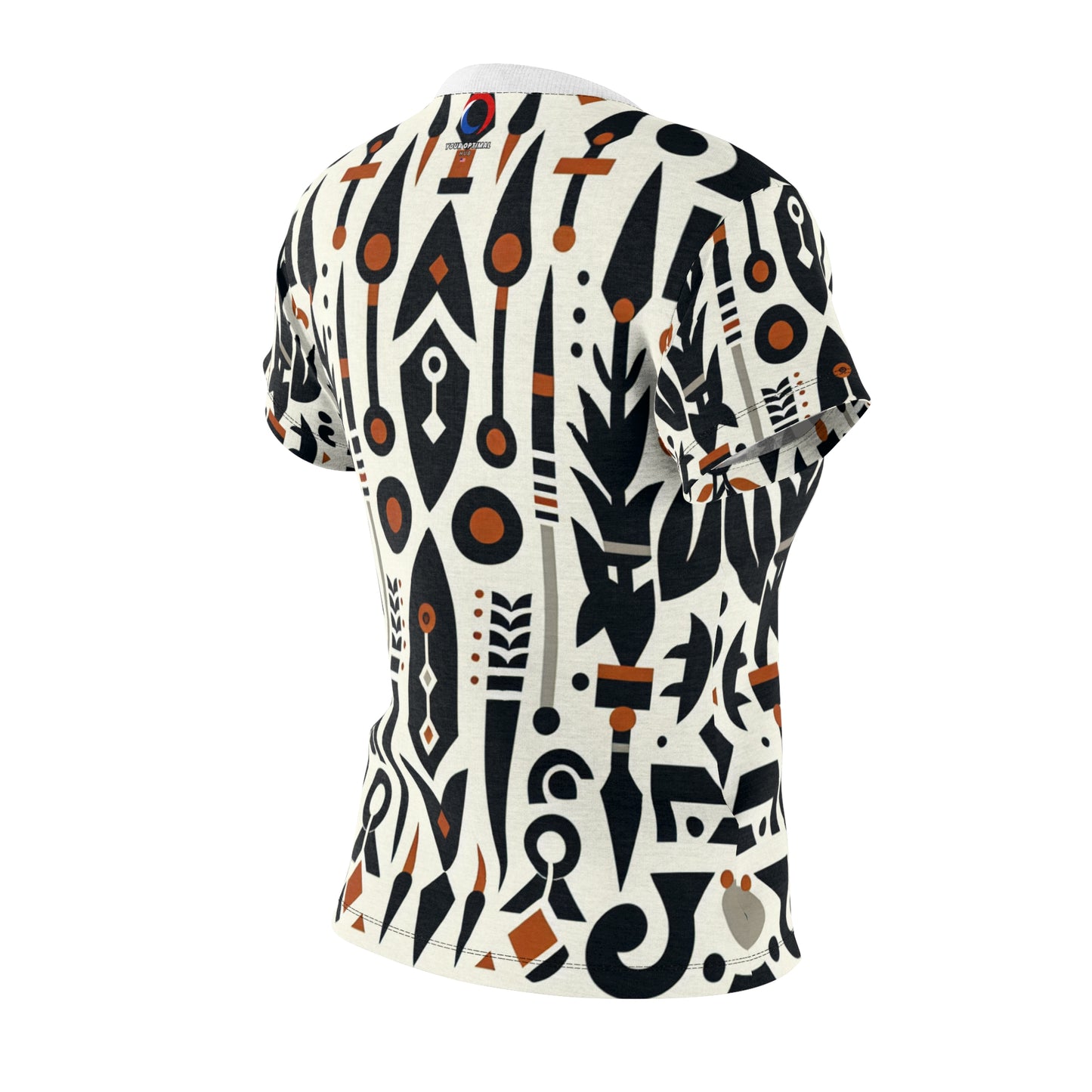 African Heritage Fusion Women's T-Shirt - Monochrome Modern Design with Vibrant Orange Accents, Indigenous Graphics - African Tribal Pattern-Inspired