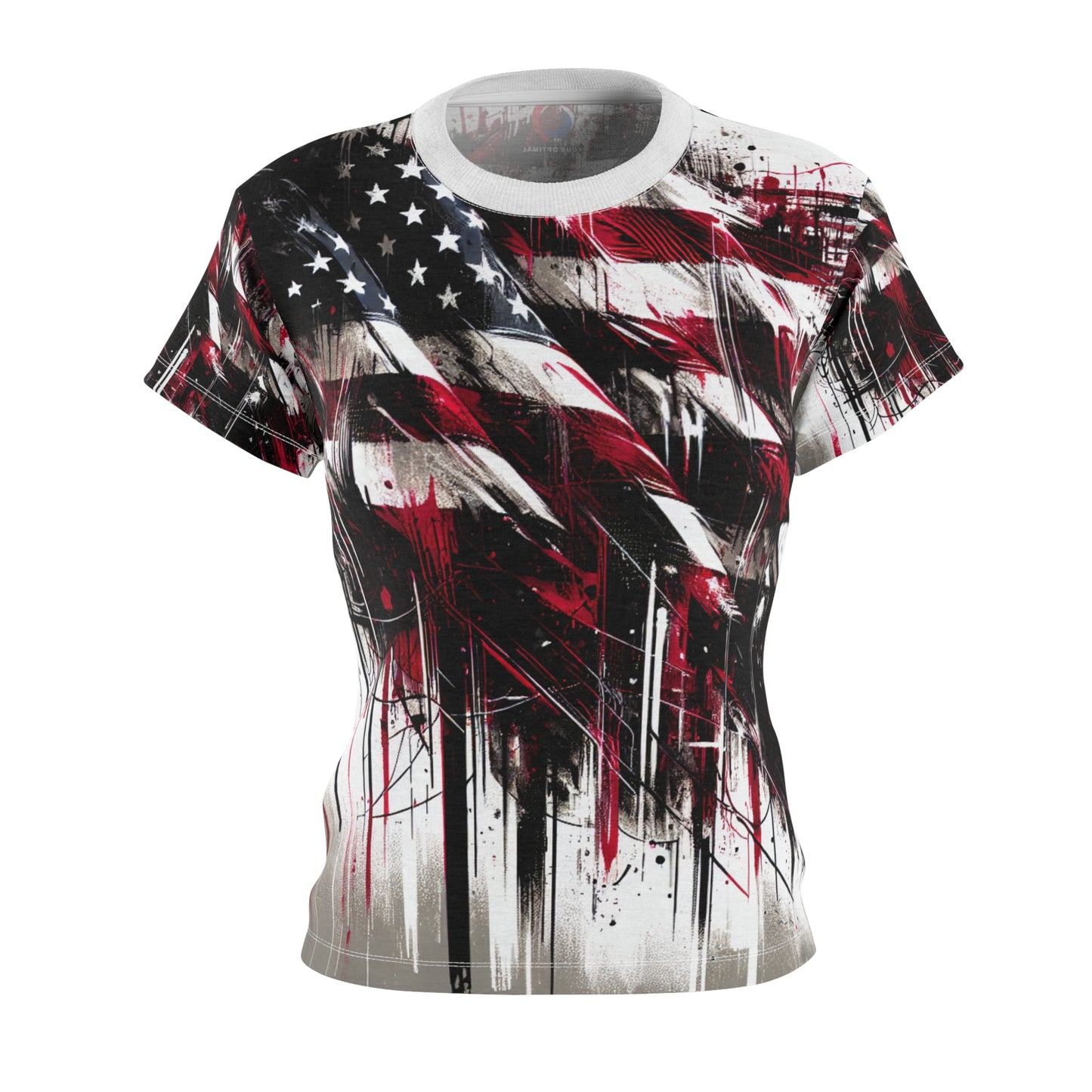 Distressed American Glory: Edgy Graffiti-Styled USA Flag Women's Tee for Bold Streetwear Fashionistas - Patriotic Streetwear