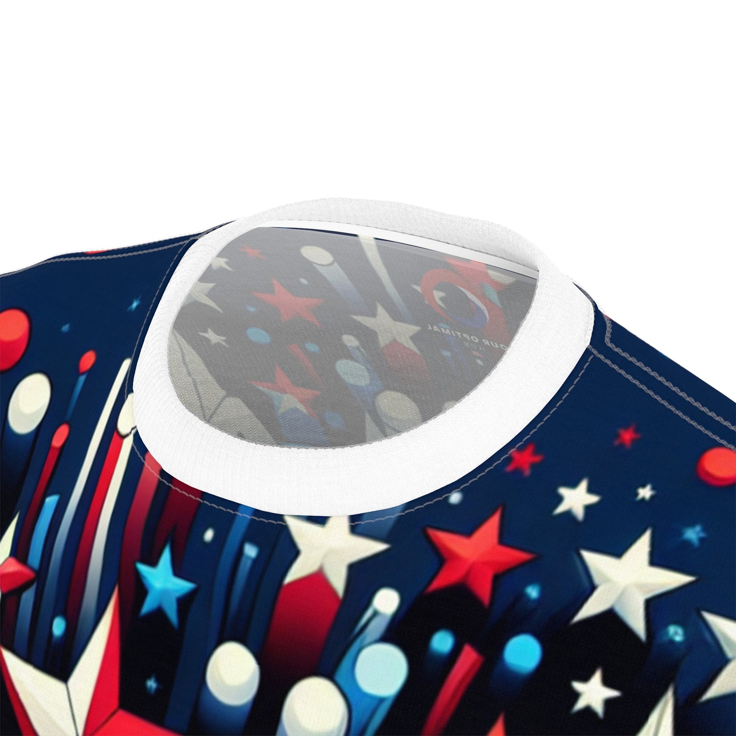 3D Star-Spangled Spectacle Tee – Vibrant Red, White, & Blue Stars on Navy Background – Patriotic & Festive Apparel - American Streetwear