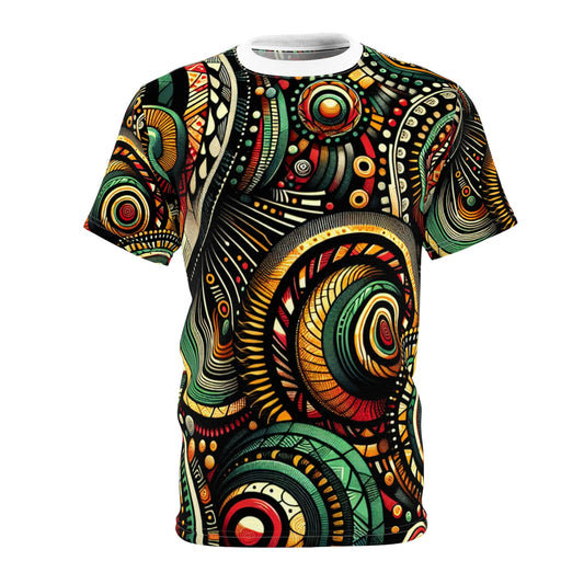 Afro-Rhythm Dance & Drum-Inspired Festive Celebration Tee in Bold Kaleidoscopic Design - African Tribal Pattern-Inspired Tee