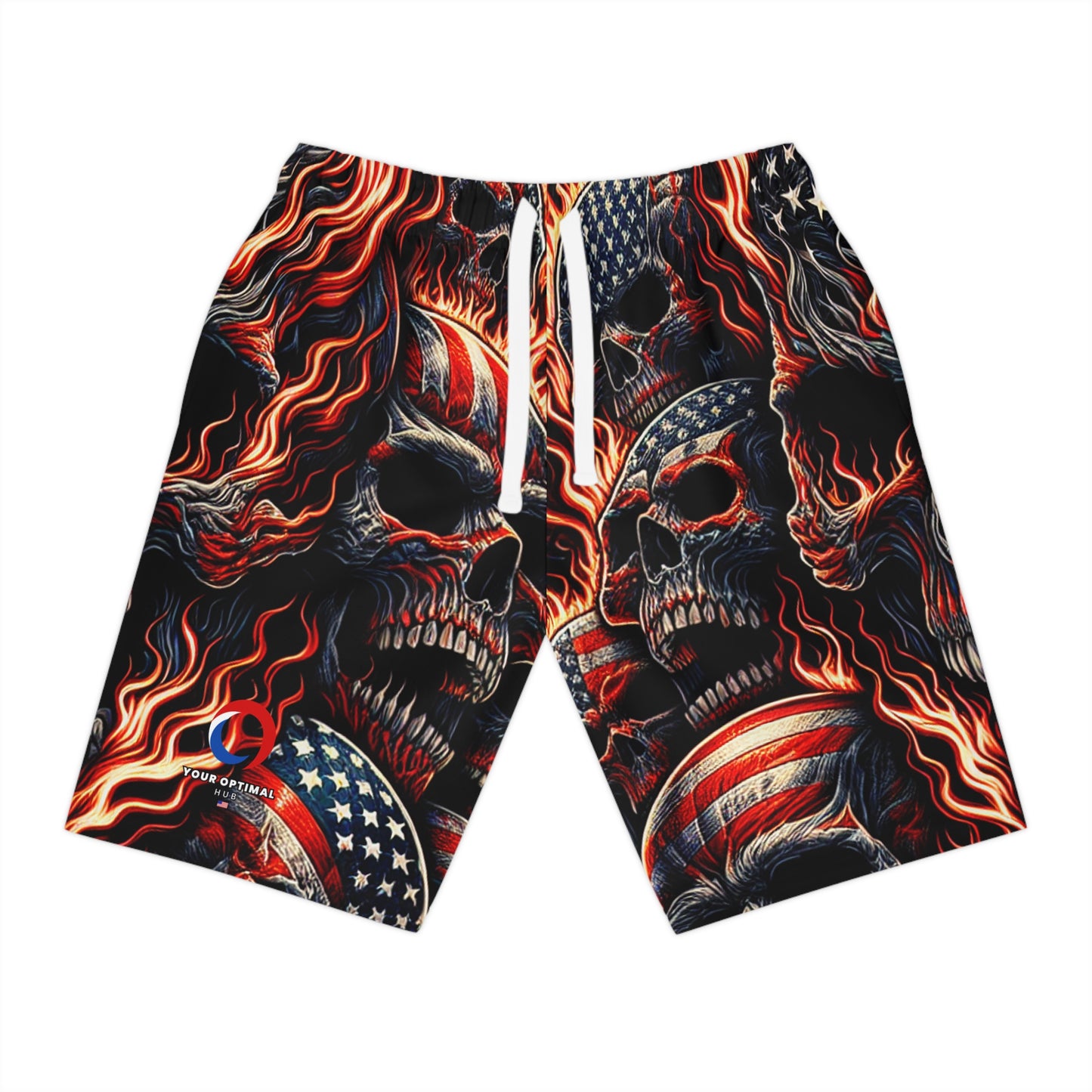 Fiery Skullsaloo Patriotic Tattoo-Style Shorts - Patriotic Streetwear Shorts