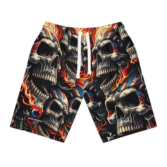 Skull Blaze Patriotism - Vibrant Tattoo-Style Americana Shorts - Patriotic Streetwear Shorts